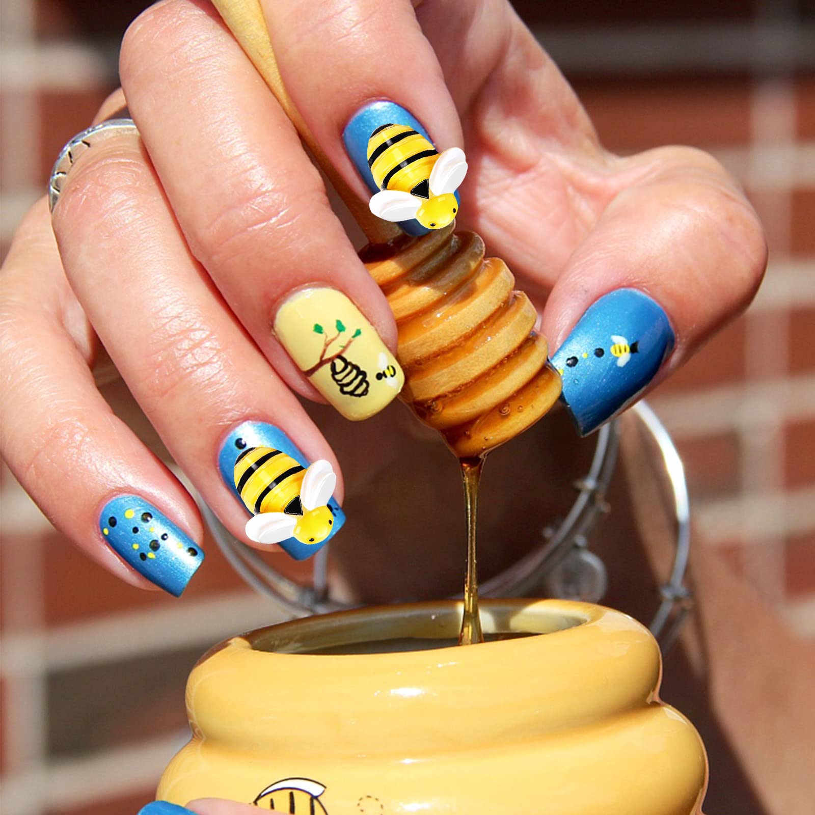 Juome 60Pcs 3D Bee Nail Charms - Cute Resin Nail Art Decorations for DIY Manicure, Nail Salon Supplies & Party Nail Designs (Bee-Shaped Kawaii Nail Accessories) - Perfect for Spring Nail Art, Summer Manicures & Girls' Party Nail Decor
