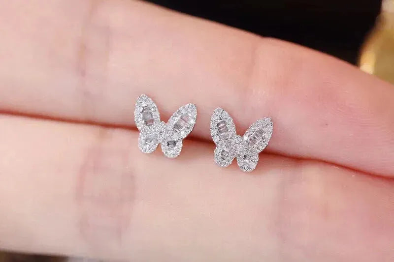 18K White Gold Butterfly Diamond Stud Earrings for Women - Romantic INS Style Real Natural Diamond Jewelry - Perfect Birthday Gift for Her, Anniversary & Special Occasions
