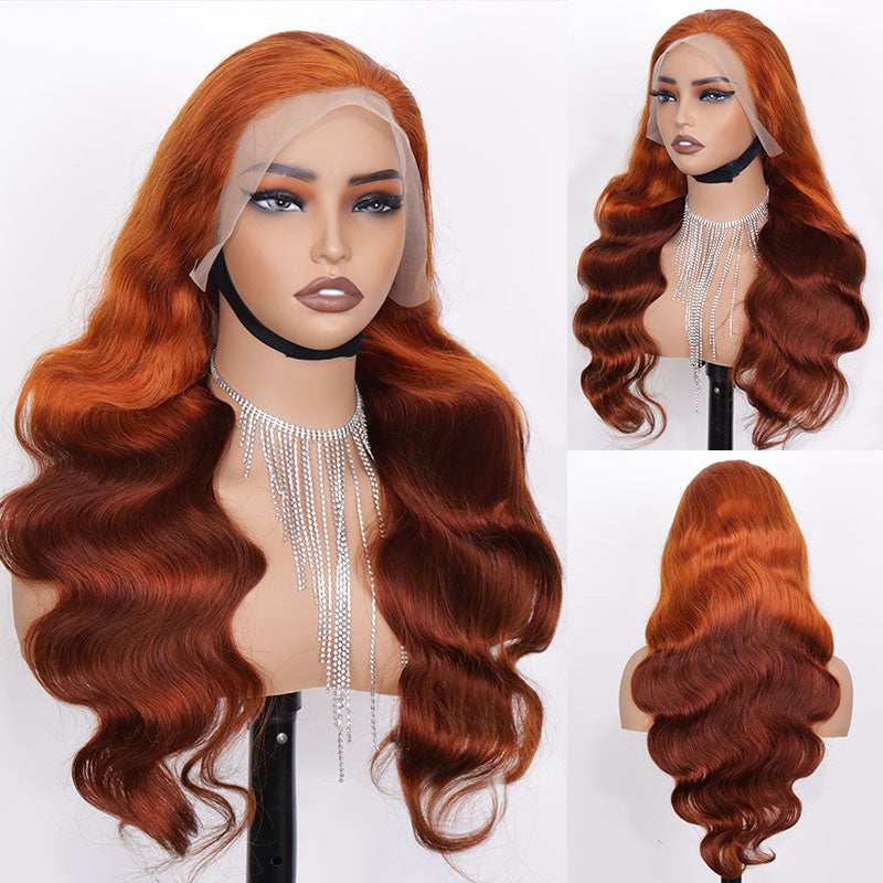 Eullair Golden Red Brown Ginger Body Wave Lace Front Wig - Ombre Blonde Straight Human Hair Wigs for Women | TikTok Hairstylist Style | Perfect for Cosplay, Daily Wear & Special Occasions