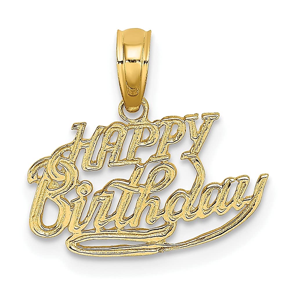 14K Yellow Gold Solid Happy Birthday Charm Necklace for Women - Elegant Pendant Gift for Her - Perfect for Birthday Celebrations, Anniversaries & Special Occasions