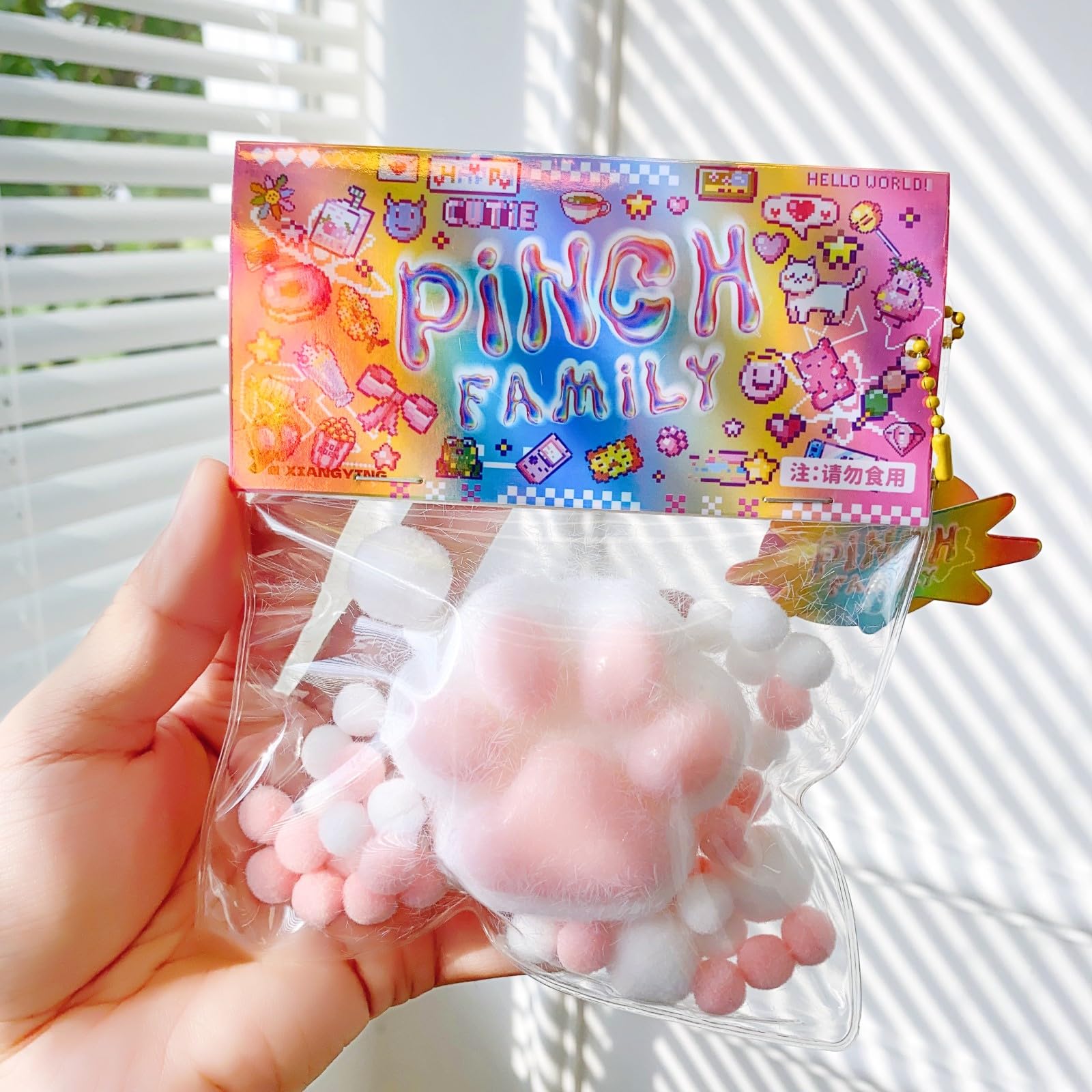 SLIFOUE Squishy Cat Paw Toys - Soft Jelly Kitty Paw Stress Relief Squeeze Toys for Adults & Kids - Cute Cat Paw Fur Ball Squishy for Anxiety Relief & Fun - Perfect for Office, Home, School Stress Relief (White)