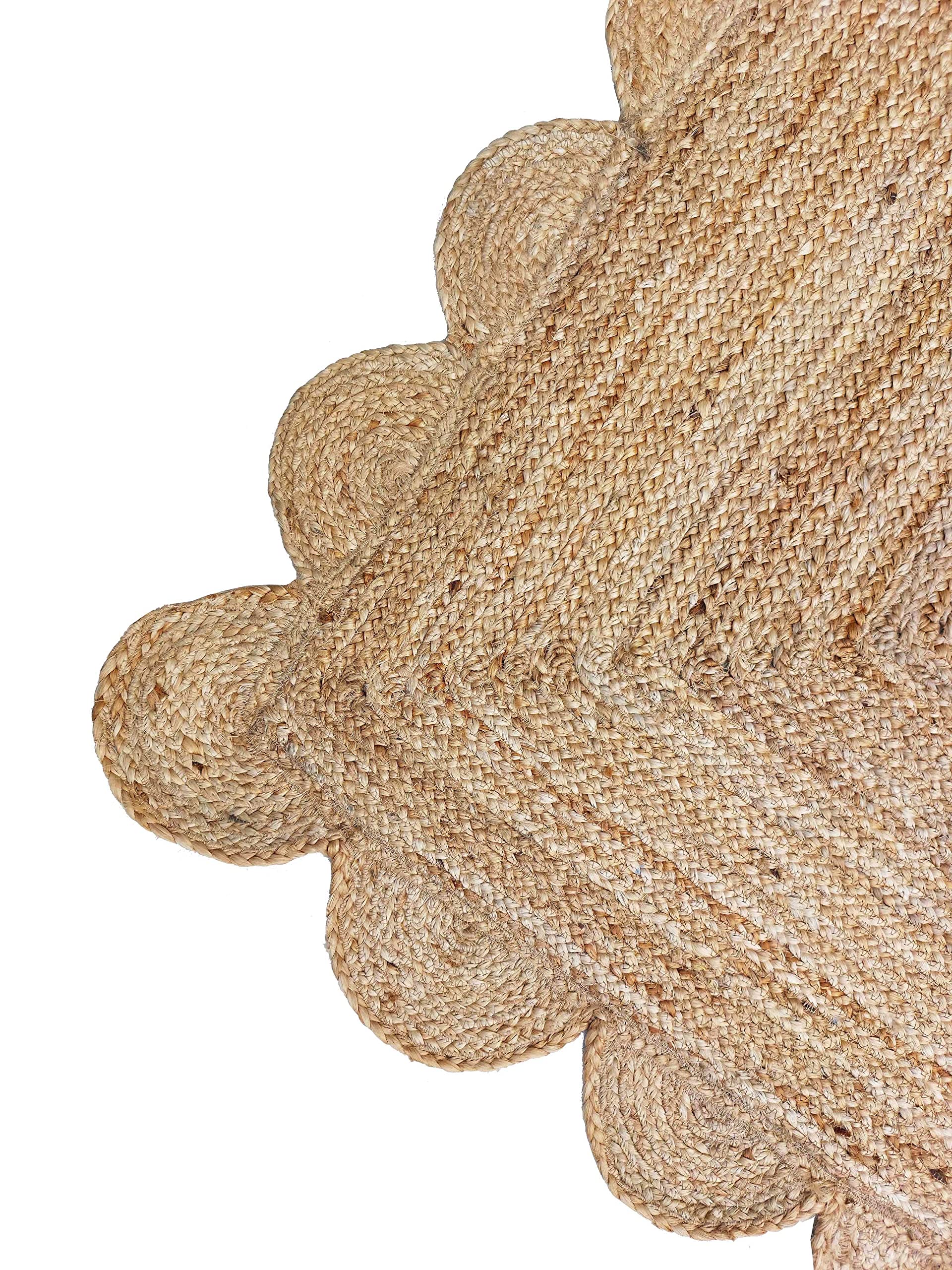 Scalloped Natural Jute Area Rug 10'x13' - Eco-Friendly Handwoven Floor Mat for Living Room, Bedroom & Dining Area - Neutral Beige Home Decor