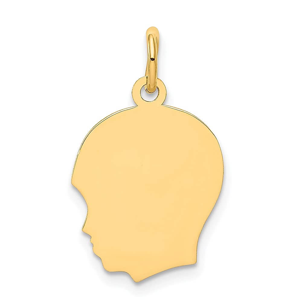 14K Yellow Gold Engravable Boy Head Charm Necklace Pendant - Medium .009 Gauge, Left Facing - Personalized Baby Disc Jewelry for Women, Fine Gift for Her - Perfect for Mother's Day, Christening & Special Occasions