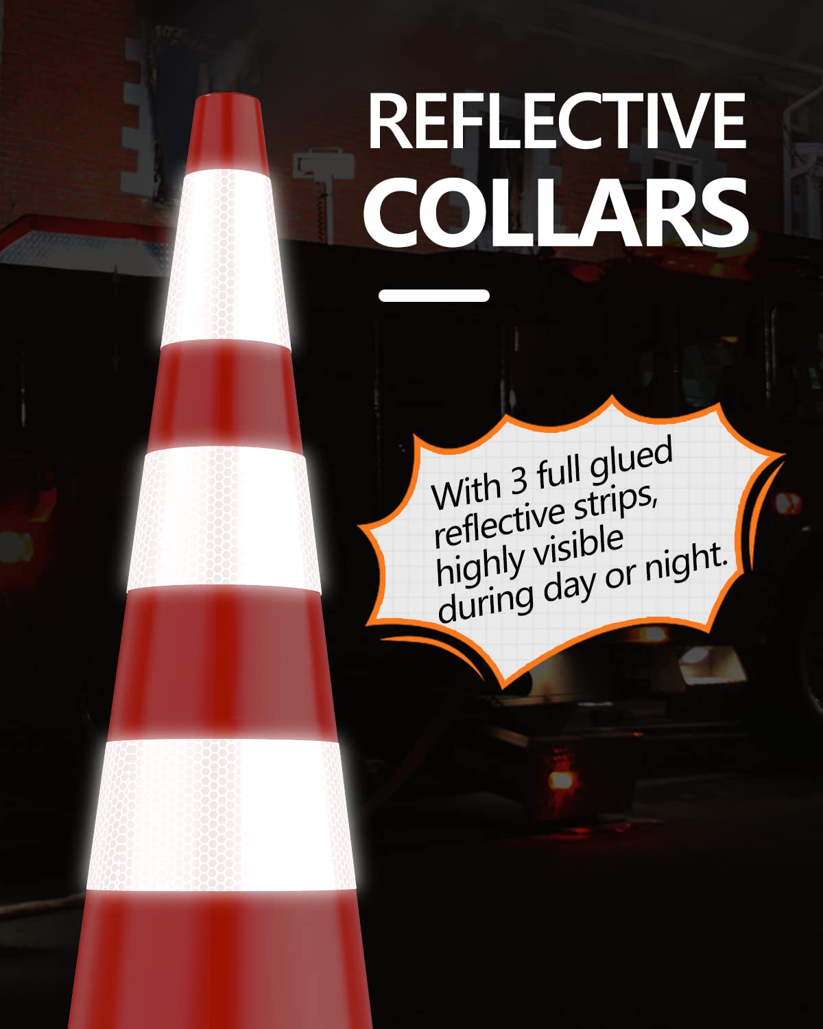 (4 Pack) BATTIFE 36 Inch Heavy Duty Traffic Cones with Weighted Black Base - High Visibility PVC Orange Safety Cones for Road Construction, Parking Control, Driveway Safety & Outdoor Events - Perfect for Traffic Management, School Zones & Emergency Situations