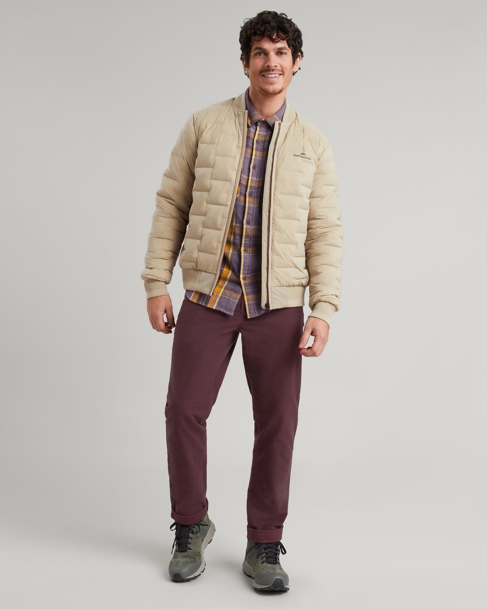 Men's Federate Stretch Down Bomber Jacket - Lightweight Warm Winter Coat, Water-Resistant Olive Grey Outerwear for Outdoor Activities & Casual Wear