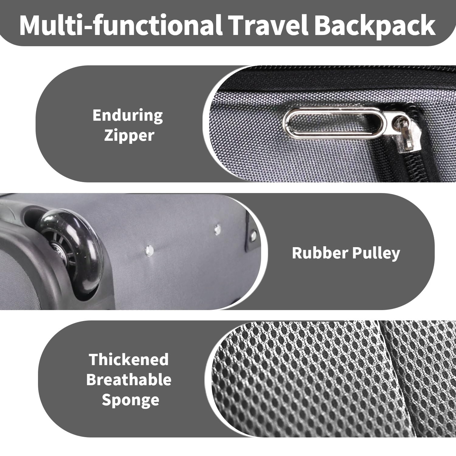 Rolling Backpack with Wheels for Women & Men - 19.68 Inch Wheeled Laptop Backpack for Travel, Work & Business (Grey) - Perfect Carry-On for Airplanes, Commuting & College Campus