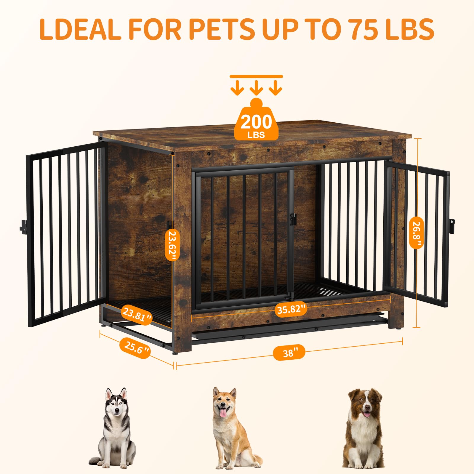 Modern Wooden Dog Crate Furniture - End Table Kennel for Medium & Large Dogs | Indoor Pet Cage with Removable Tray & Double Doors | Perfect for Living Room, Bedroom, or Home Office Decor