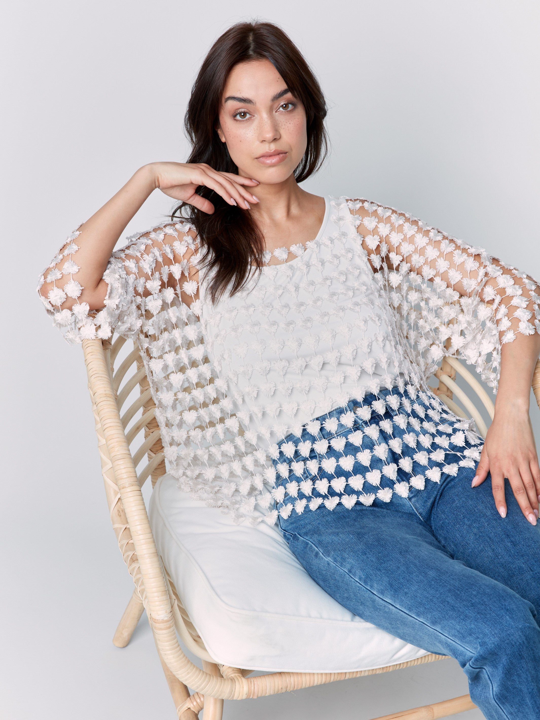 Crochet Heart Top for Women - Textured Boho Chic Blouse, Natural Cotton Summer Tops for Casual Wear & Beach Outfits