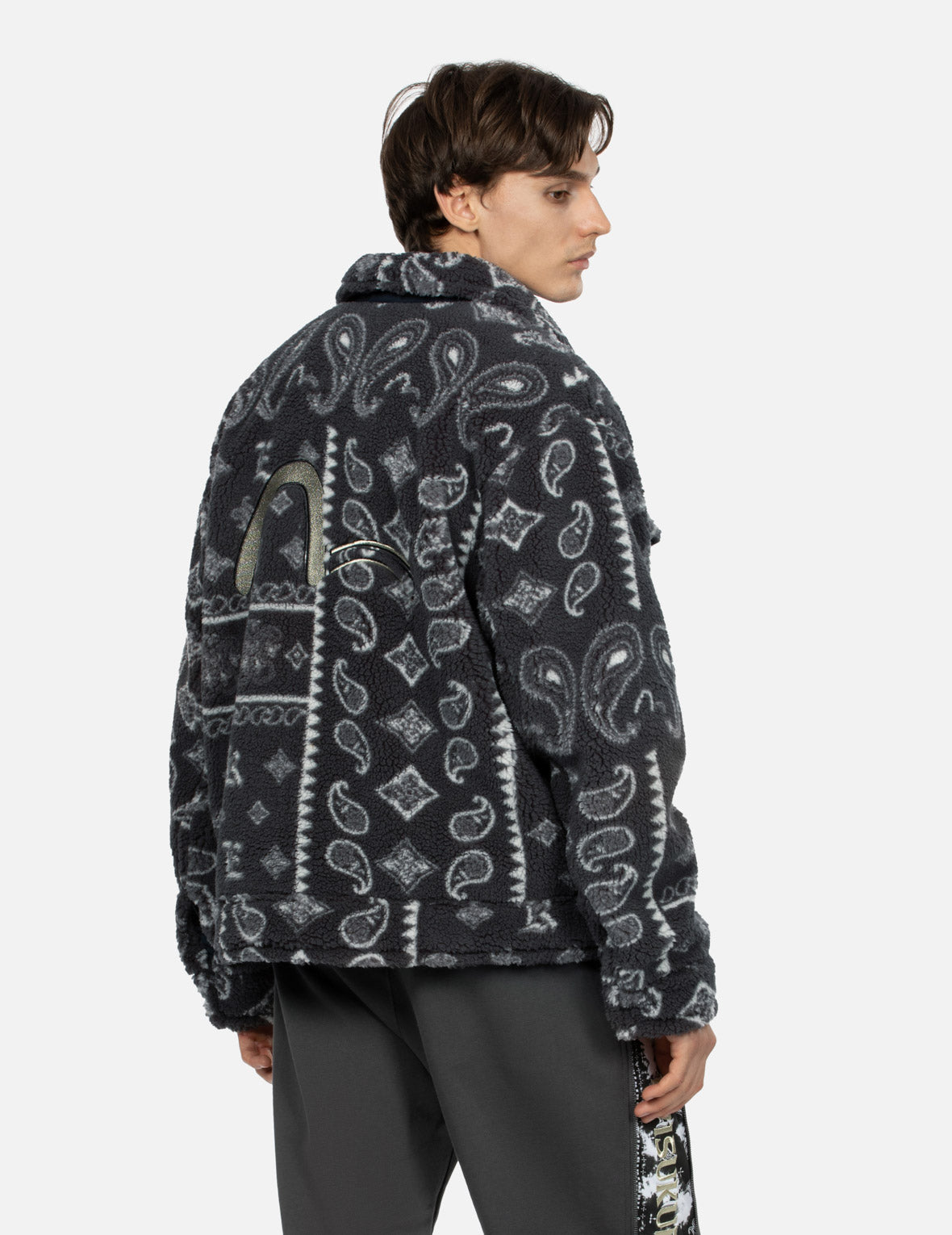 Paisley Jacquard Fleece Relaxed Fit Jacket for Women - Cozy Winter Outerwear for Casual Outings, Travel & Lounge Wear