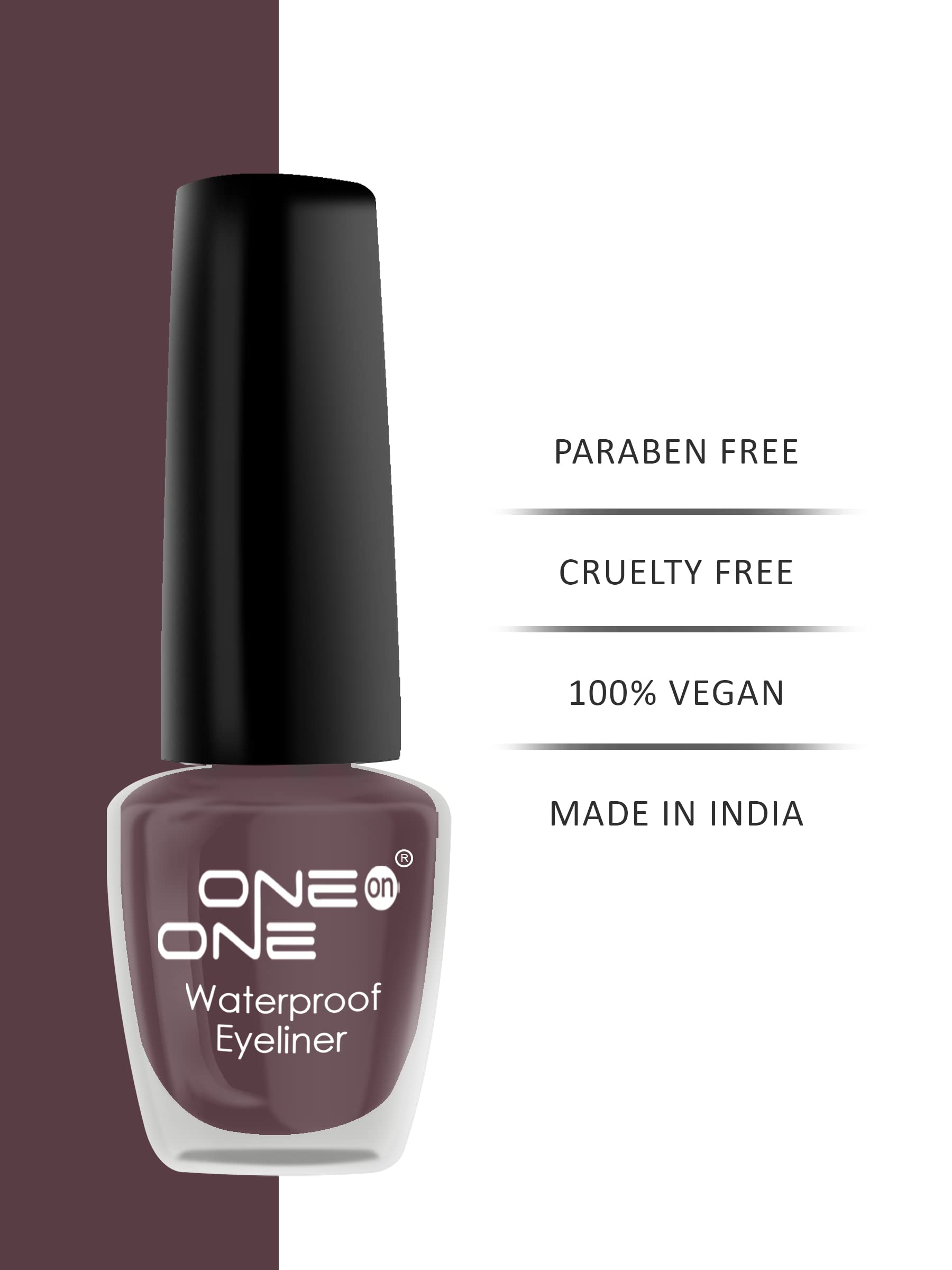 ONE on ONE Waterproof Eyeliner, Brown 5ml | Quick Dry Smudge Proof, Transfer Proof Long Lasting Eye Liner for Eye Makeup | Perfect for Swimming, Gym & All-Day Wear