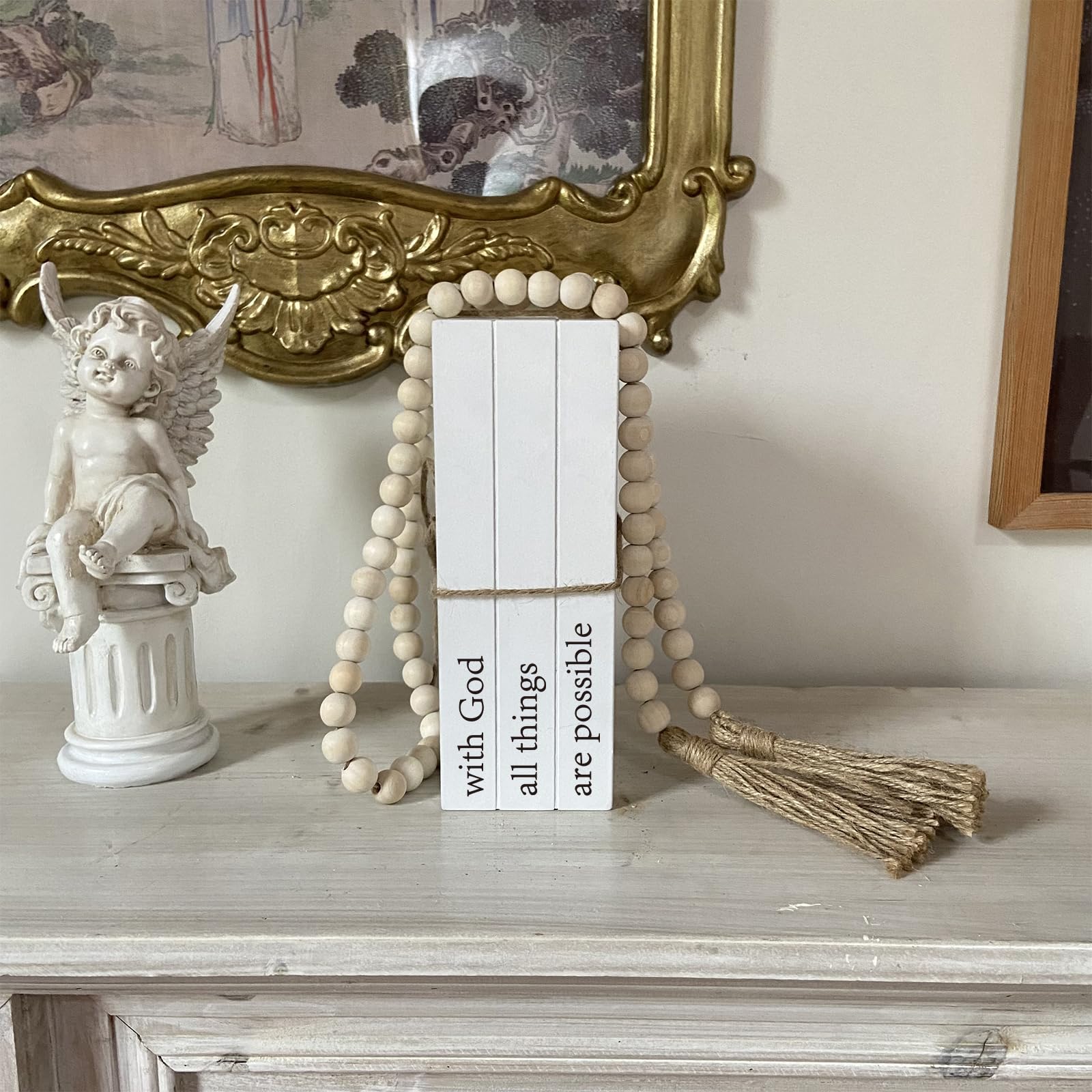 Decorative Faux Books Set for Home Decor - White Rustic Farmhouse Stacked Display Books with 