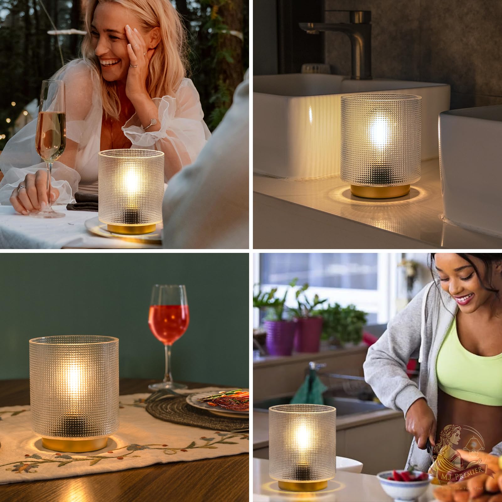 MJ PREMIER Battery Operated Table Lamp with Timer - Cordless Glass Accent Lamp for Bedroom, Living Room, Nightstand, Home Decor - Perfect for Bedside Reading, Ambient Lighting, and Decorative Accents (Clear)