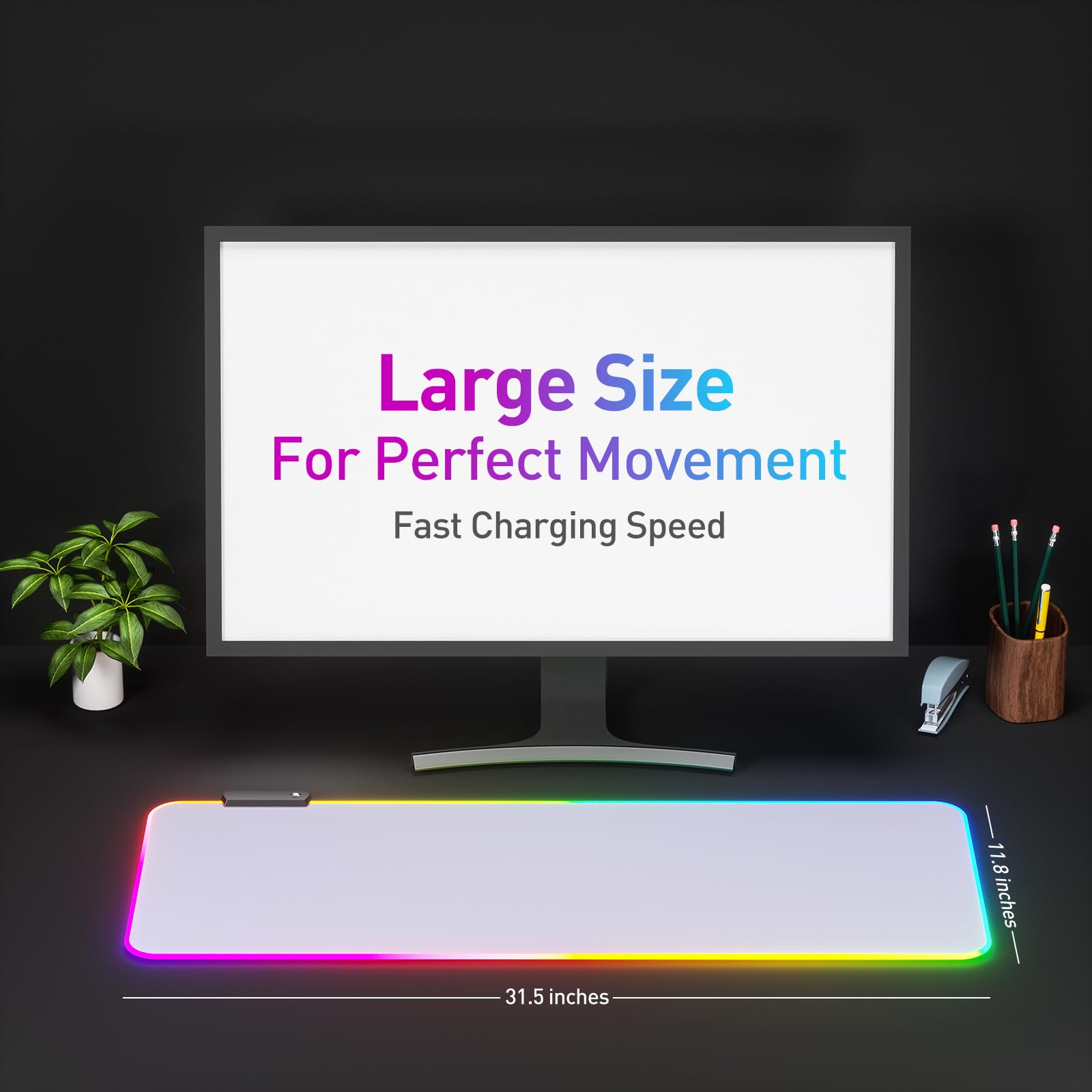 RGB LED Gaming Mouse Pad - Large Glowing Mouse Mat with 7 Color Modes (White) - Perfect for PC Gaming Setup, Office Work & Computer Enthusiasts