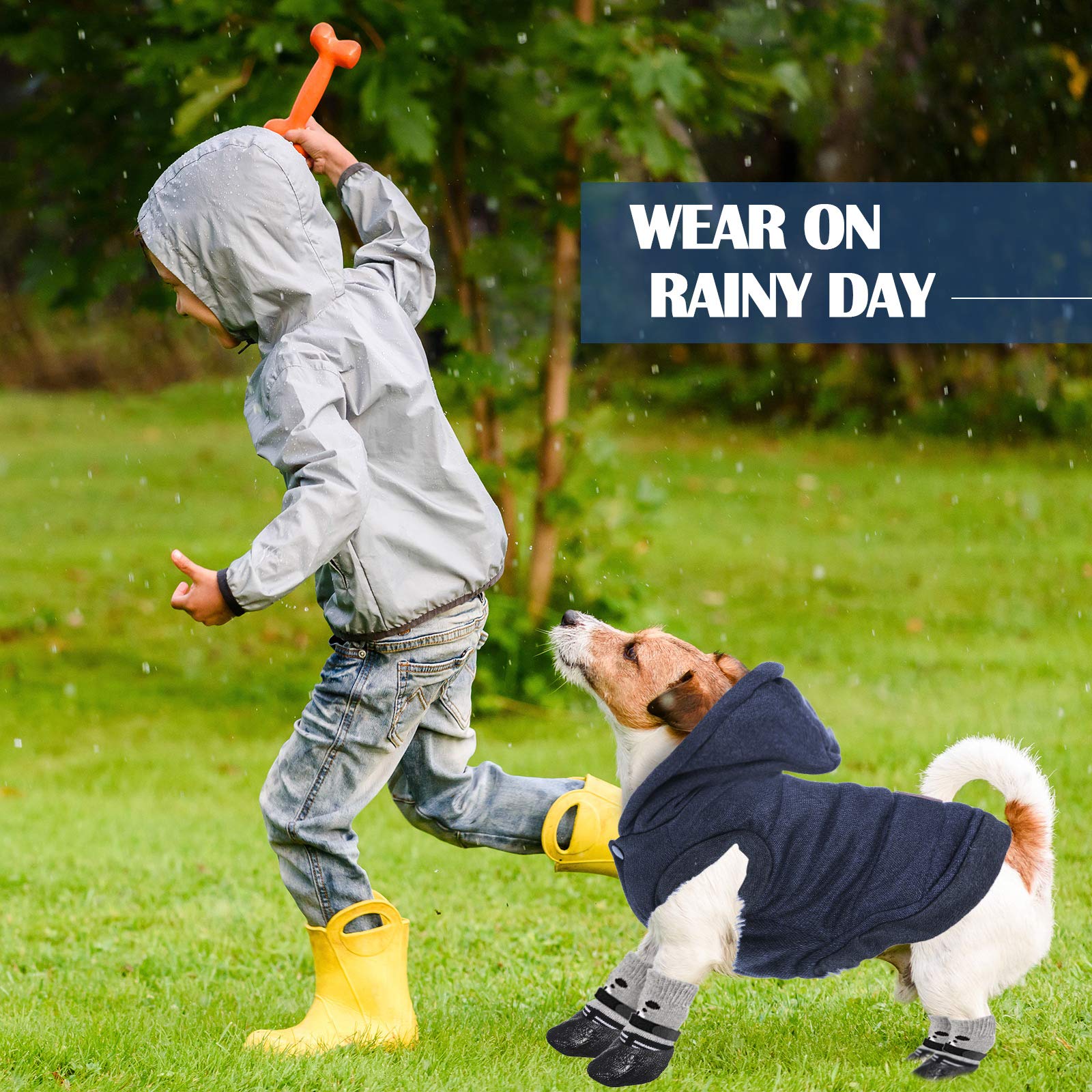 Waterproof Hooded Dog Coat & Boots Set - Warm Puppy Jacket with Non-Slip Shoes for Small Dogs (Navy Blue, Large) - Perfect for Winter Walks, Rainy Days & Outdoor Adventures