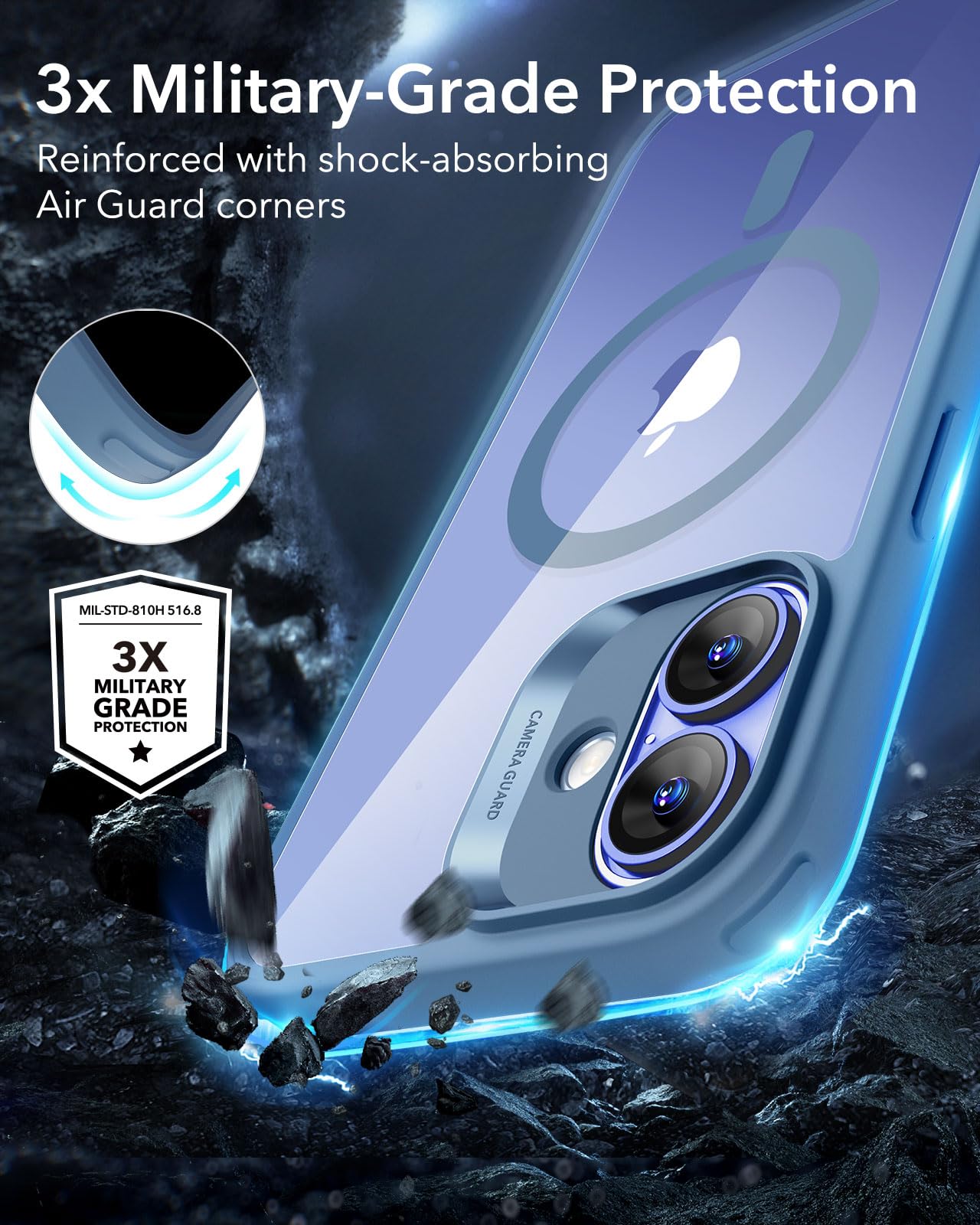ESR Magnetic Phone Case for iPhone 16 - MagSafe Compatible, Military-Grade Shockproof Protection, Clear Blue Hybrid Case (HaloLock) | Perfect for Everyday Use, Travel & Outdoor Activities