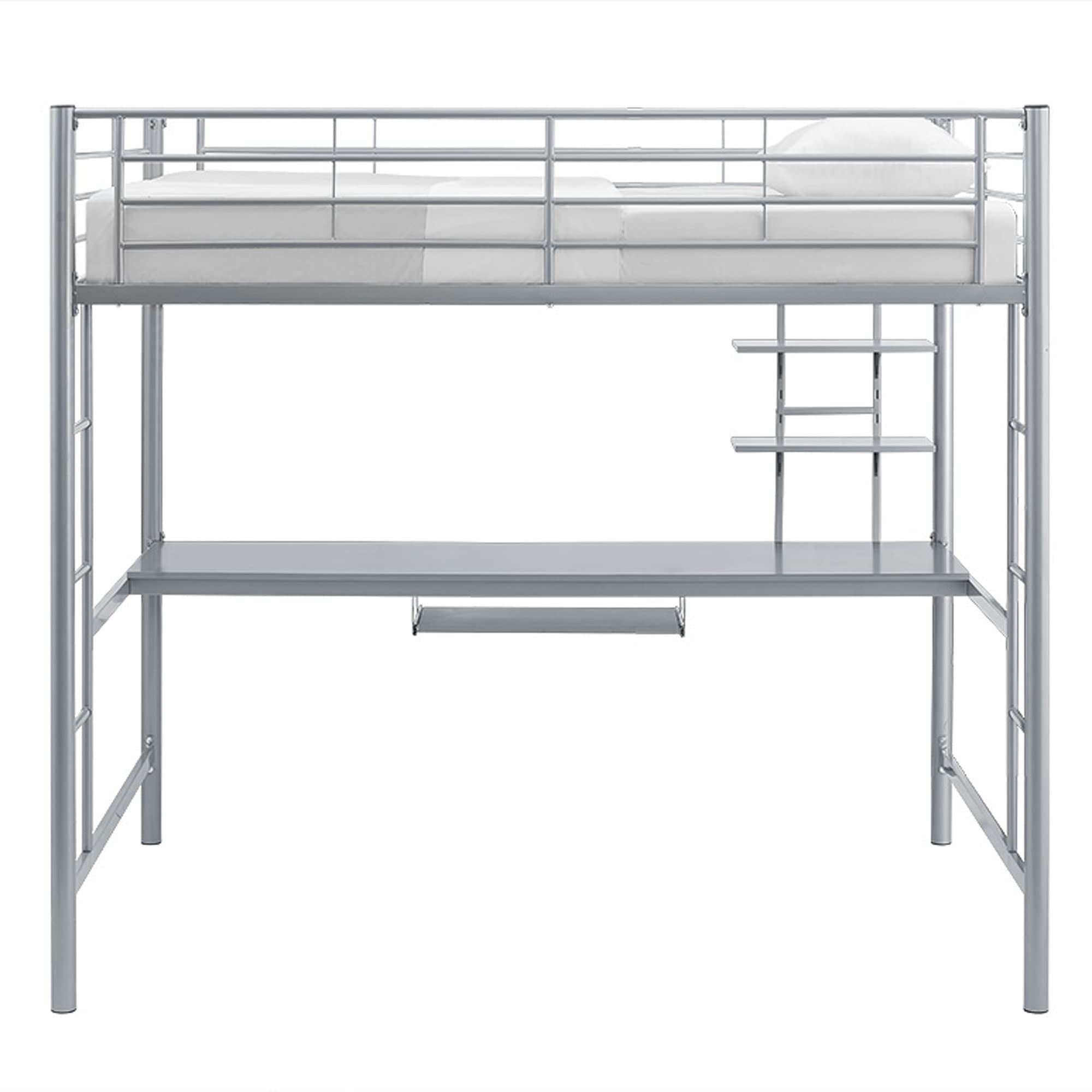 Delacora Full Steel Loft Bed with Wooden Workstation - Sturdy Space-Saving Bunk Bed for Teens & Adults - Perfect for Small Bedrooms, Dorms & Studio Apartments