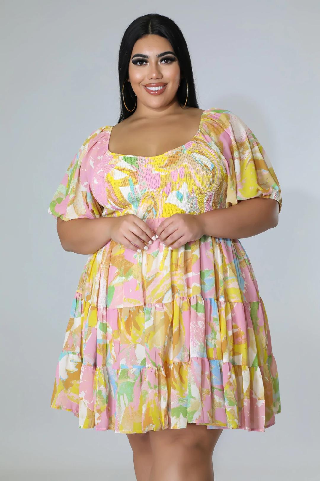 Spring Beauty Dress Curve - Floral Flowy Maxi Dress for Women, Plus Size Summer Boho Dress for Beach, Party & Vacation