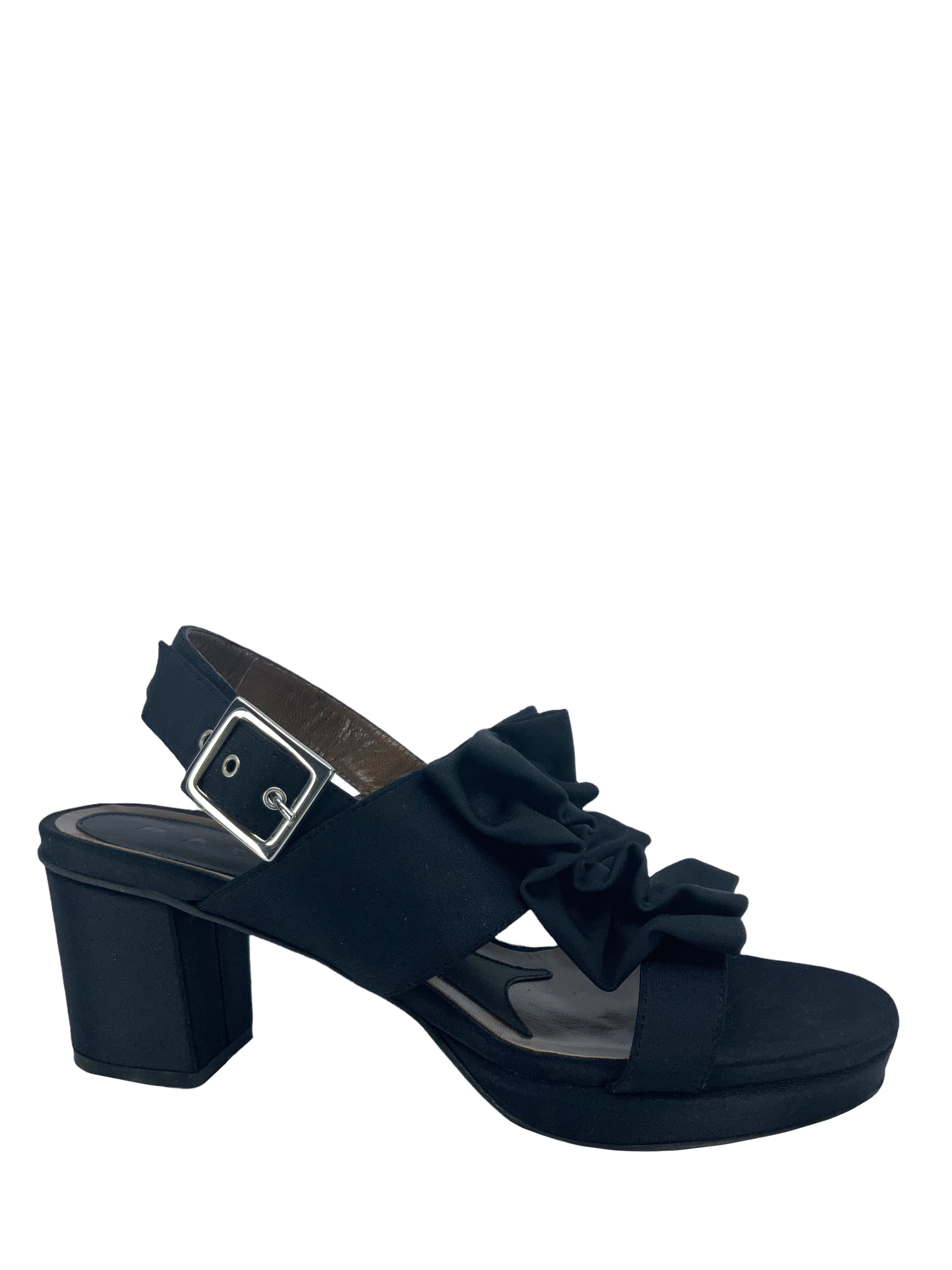 MARNI Women's Ruffled Faille Fabric Ankle Strap Block Heel Sandals - Size 9 | Comfortable Dressy Shoes for Weddings, Parties & Evening Events