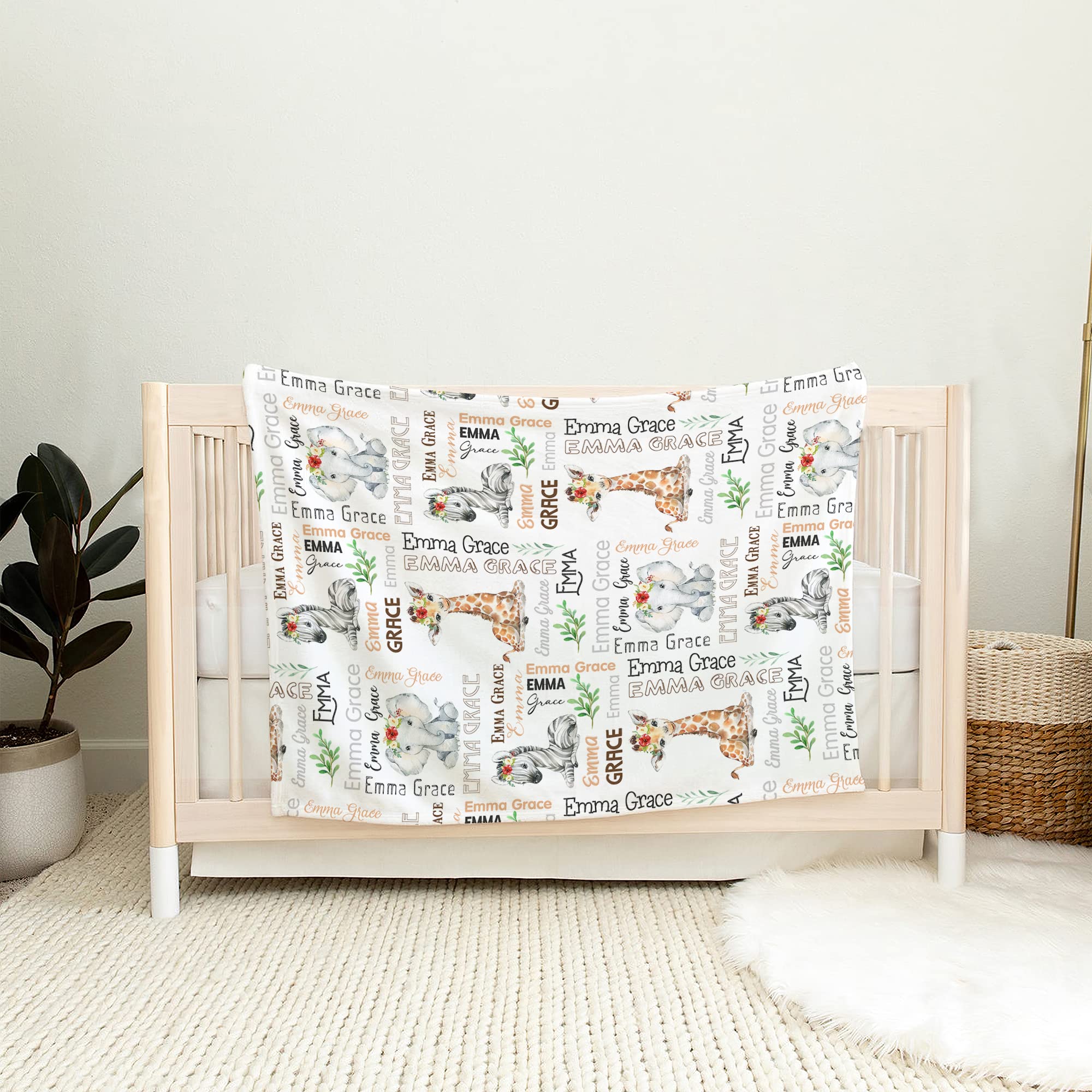 Personalized Woodland Safari Monogram Baby Blanket - Soft Nursery Blanket with Animal Heads for Boys & Girls - Custom Name Receiving Blanket for Baby Showers, Christenings & Nursery Decor - Perfect for Gifts, Photo Props & Cozy Swaddling