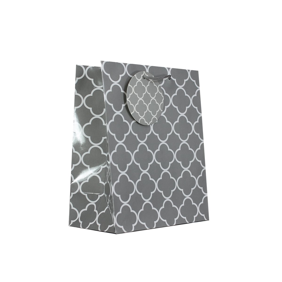 12-Piece Quarterfoil Pattern Gift Bags - Glossy Laminated Grey Medium Size Party Favor Pouches | Elegant Wedding, Birthday, Baby Shower & Corporate Event Favors | Perfect for Candy, Jewelry, Cosmetics & Small Gifts | Great for Wedding Receptions, Birthday Parties, Baby Showers & Corporate Events