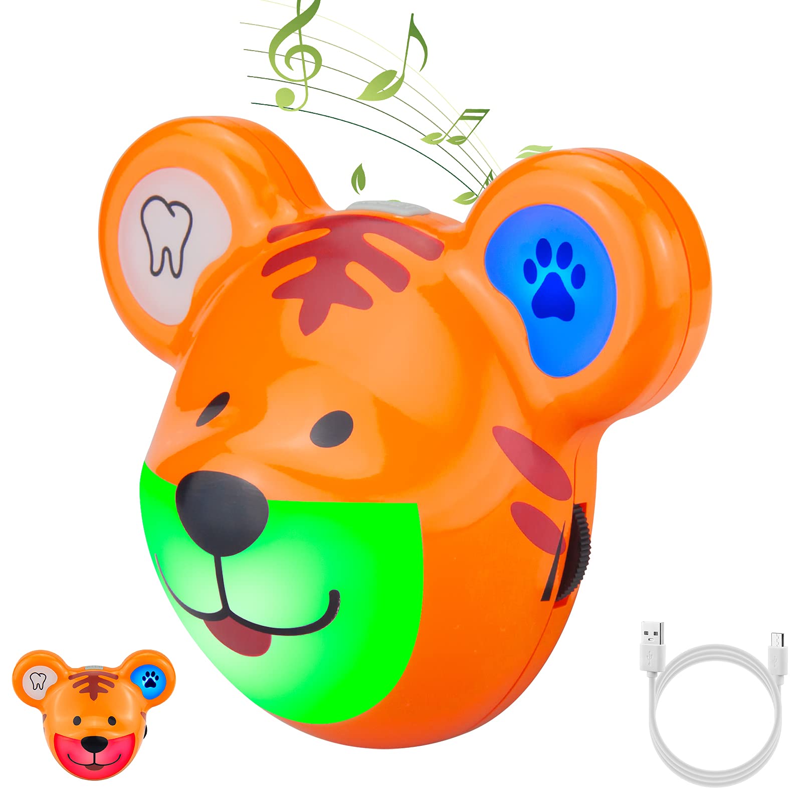 LUXSWAY Cute Animal Toothbrush Timer for Kids - 2 Minute Musical Timer with LED Light & 20-Second Hand Wash Training - Rechargeable Visual Timer (Tiger Design) - Perfect for Bathroom & Kids' Dental Hygiene Routine