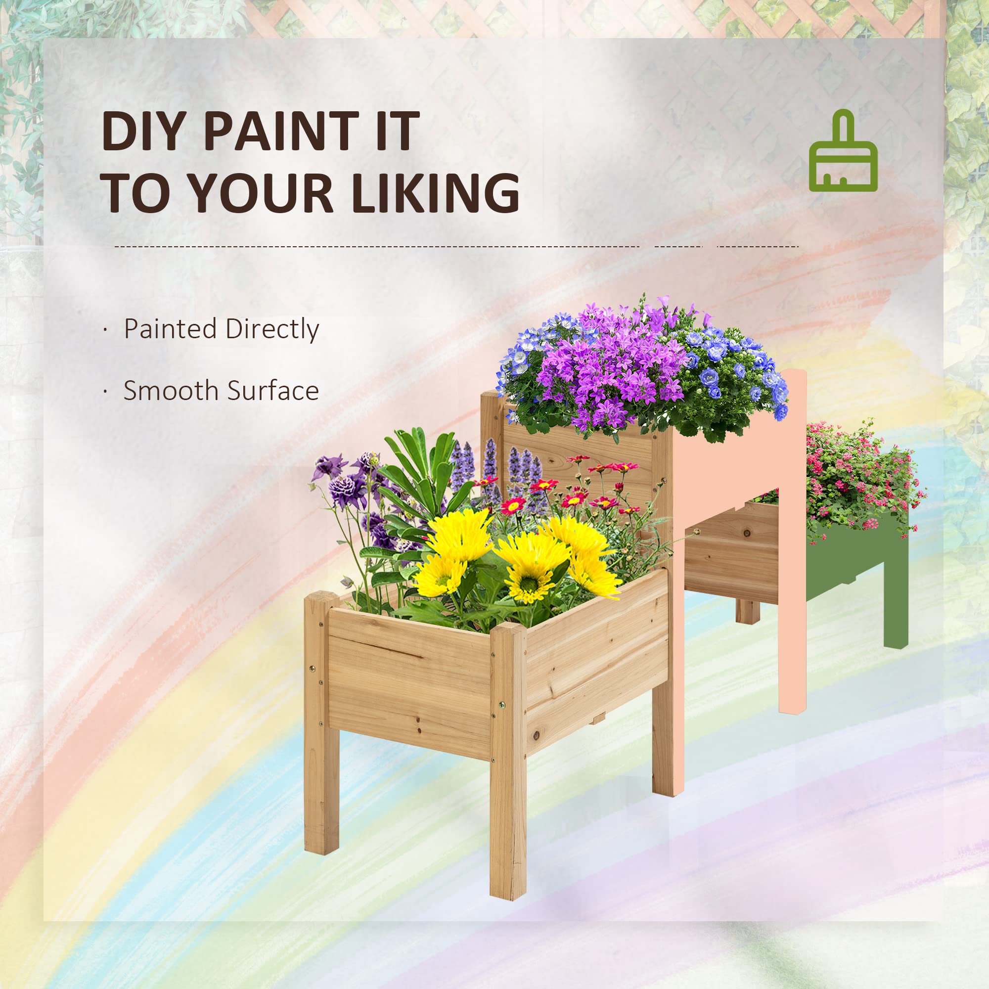 Outsunny 3-Tier Raised Garden Bed - Elevated Wooden Planter Stand with Drainage Holes for Vegetables, Herbs & Flowers - Natural Cedar Wood - Perfect for Patio, Balcony & Backyard Gardening