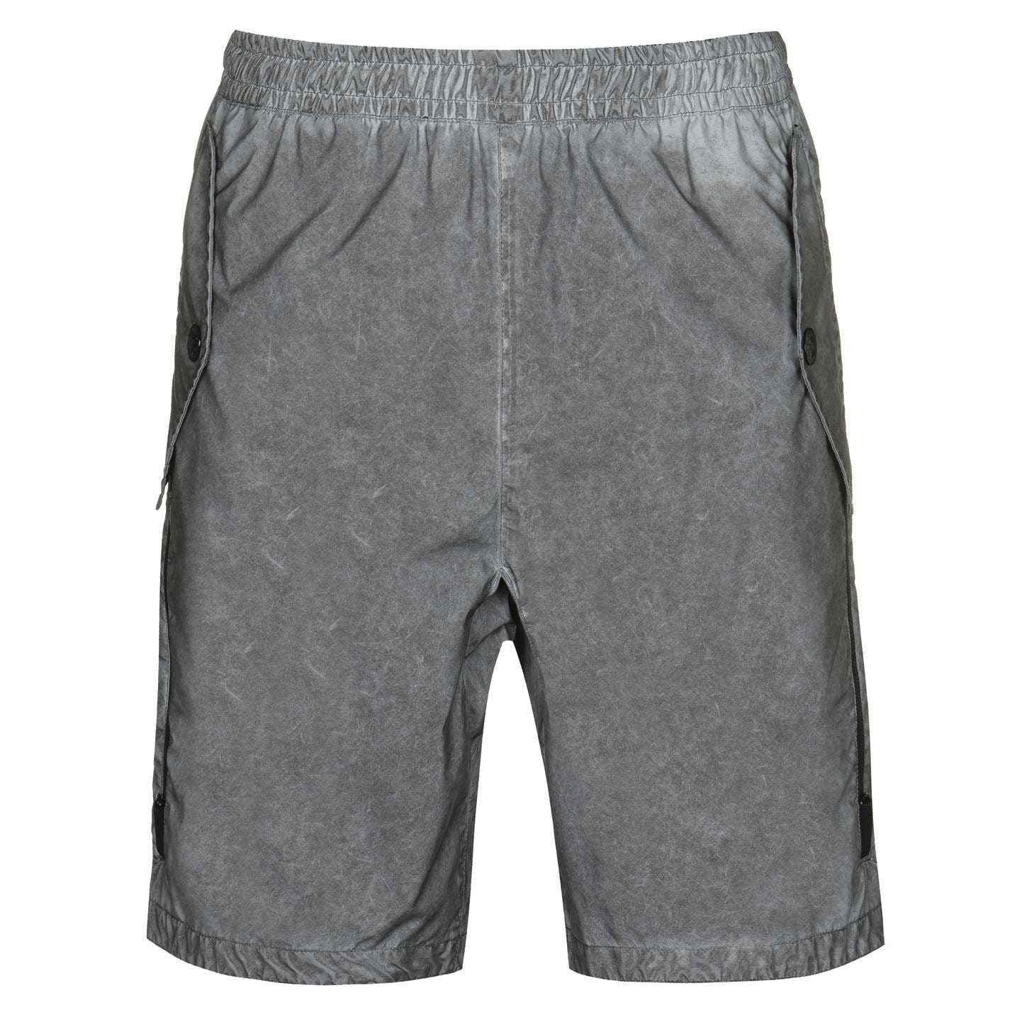 Stone Island Grey Reflective Logo Shorts for Men - Lightweight Summer Casual Shorts with Reflective Design for Outdoor Activities & Streetwear Fashion