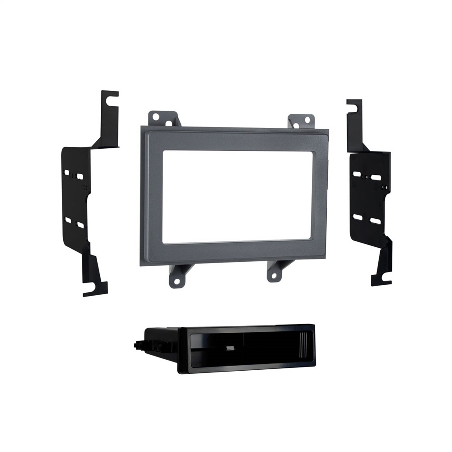 Metra Electronics 99-3045G Custom Fit DIN Mounting Kit for Car Stereo - ISO DIN & Double DIN Radio Installation with Trim Panel, Brackets, Pocket & Screws (Gray Finish) - Perfect for Toyota, Honda, Ford & More