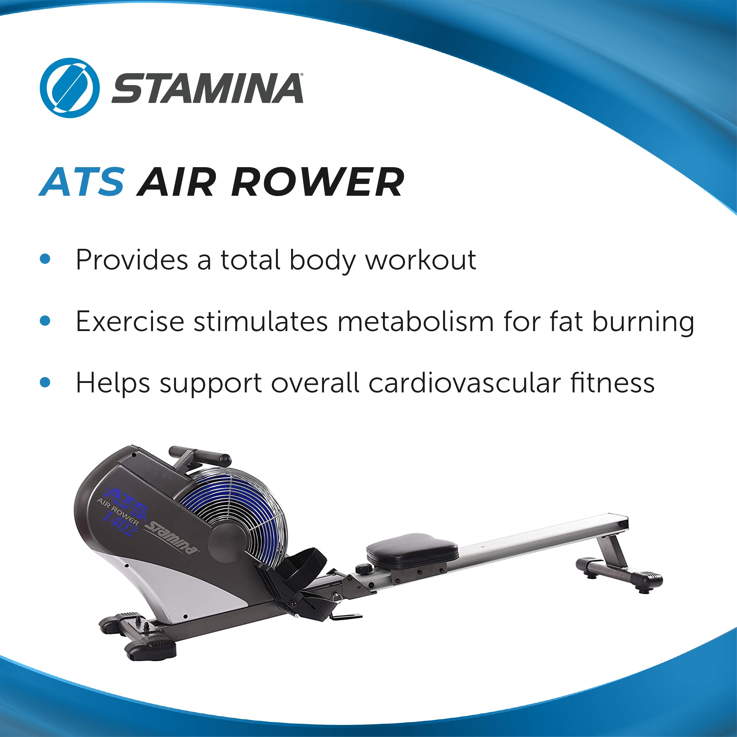 Stamina ATS Air Rower - Foldable Rowing Machine for Home Gym with Smart Workout App | No Subscription Required | Perfect for Cardio Training & Full Body Workouts at Home