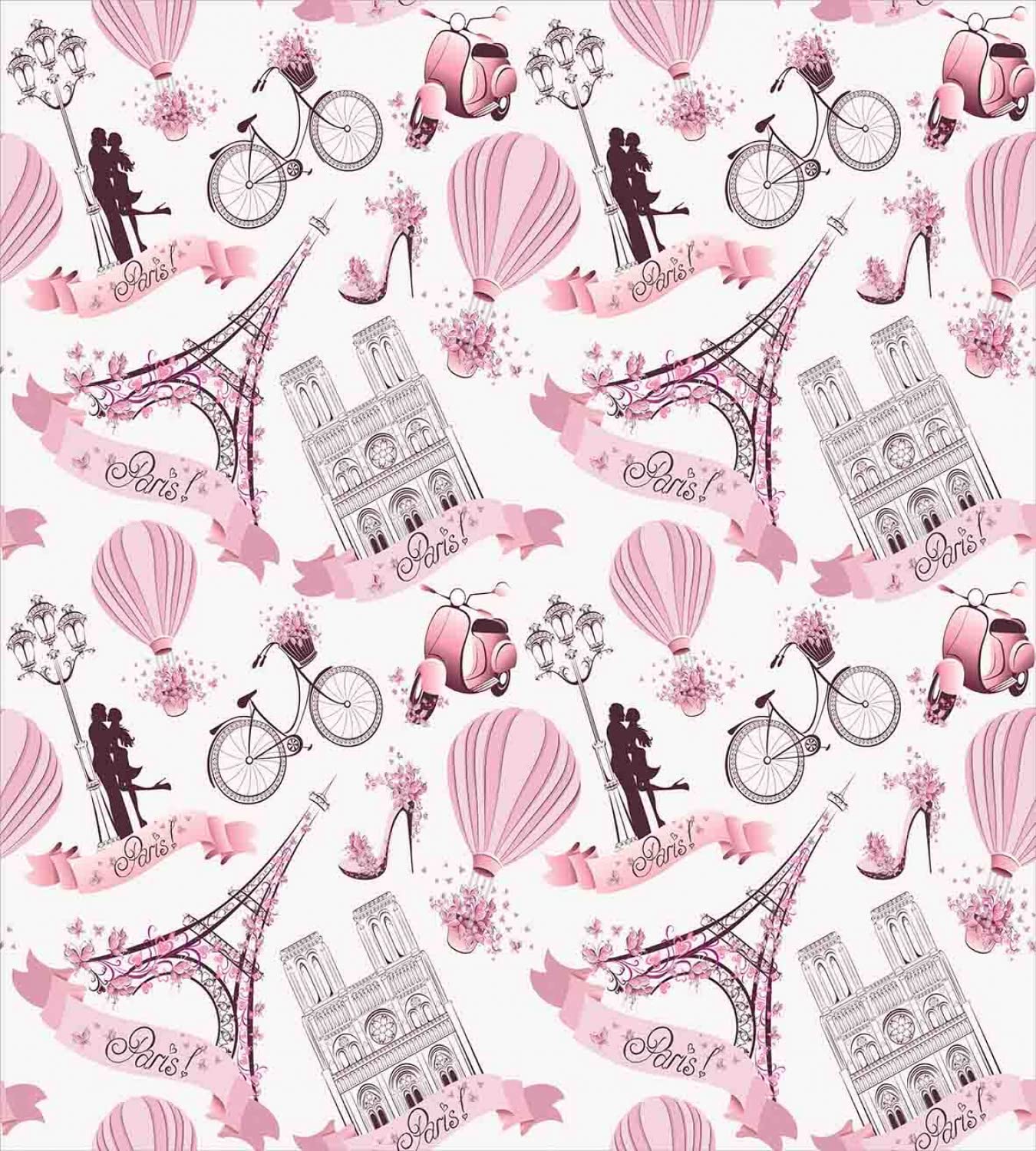 Ambesonne Paris Themed Duvet Cover Set - Eiffel Tower, Hot Air Balloon & Romantic Flowers Design, 2-Piece Twin Size Bedding Set with 2 Duvet Covers & 2 Pillowcases in Pale Pink & White | Perfect for Honeymoon Decor, Travel Enthusiasts & Paris-Themed Bedrooms