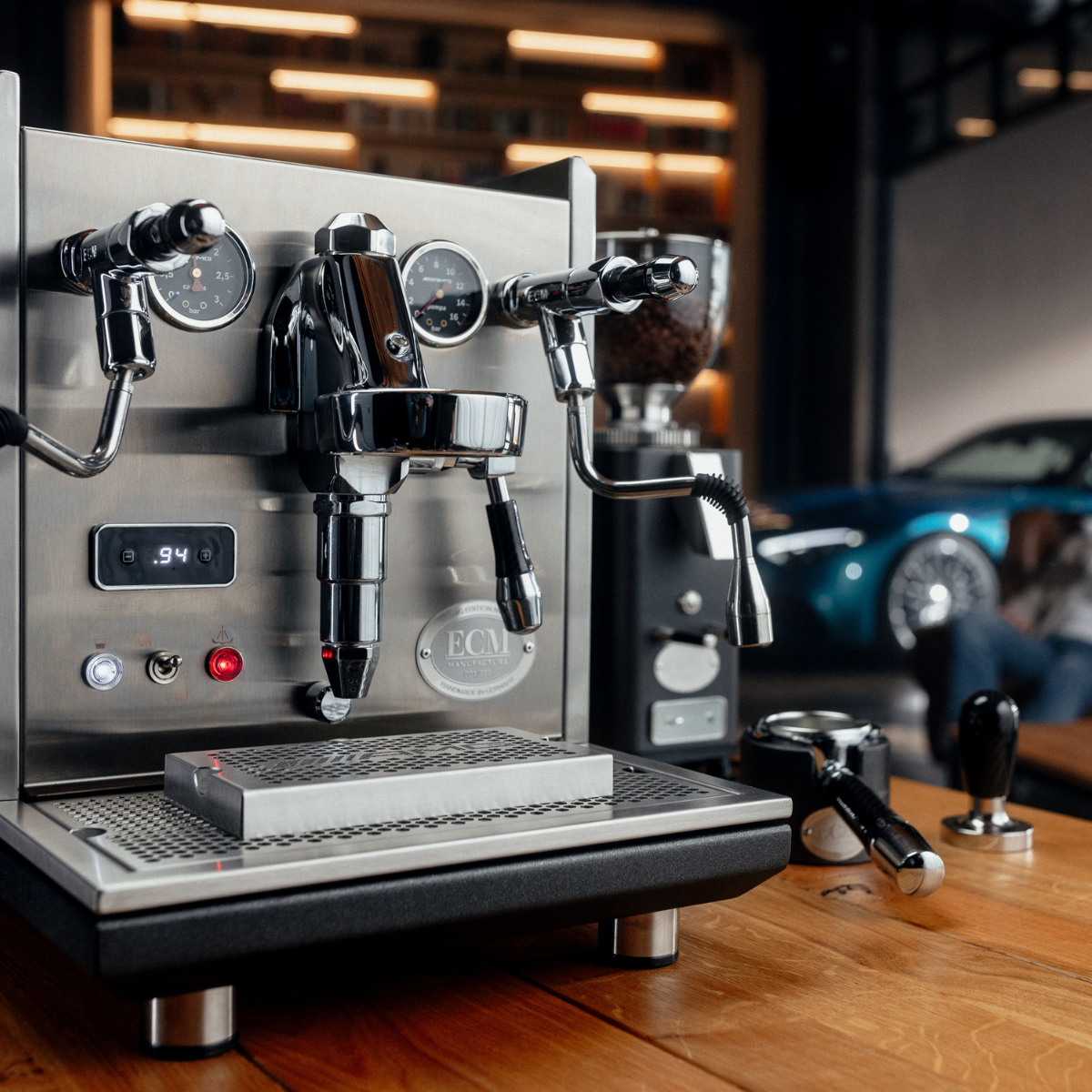 ECM Synchronika AMG Edition Espresso Machine with S Automatik 64 Grinder - Professional Coffee Bar Setup for Home & Cafe Use