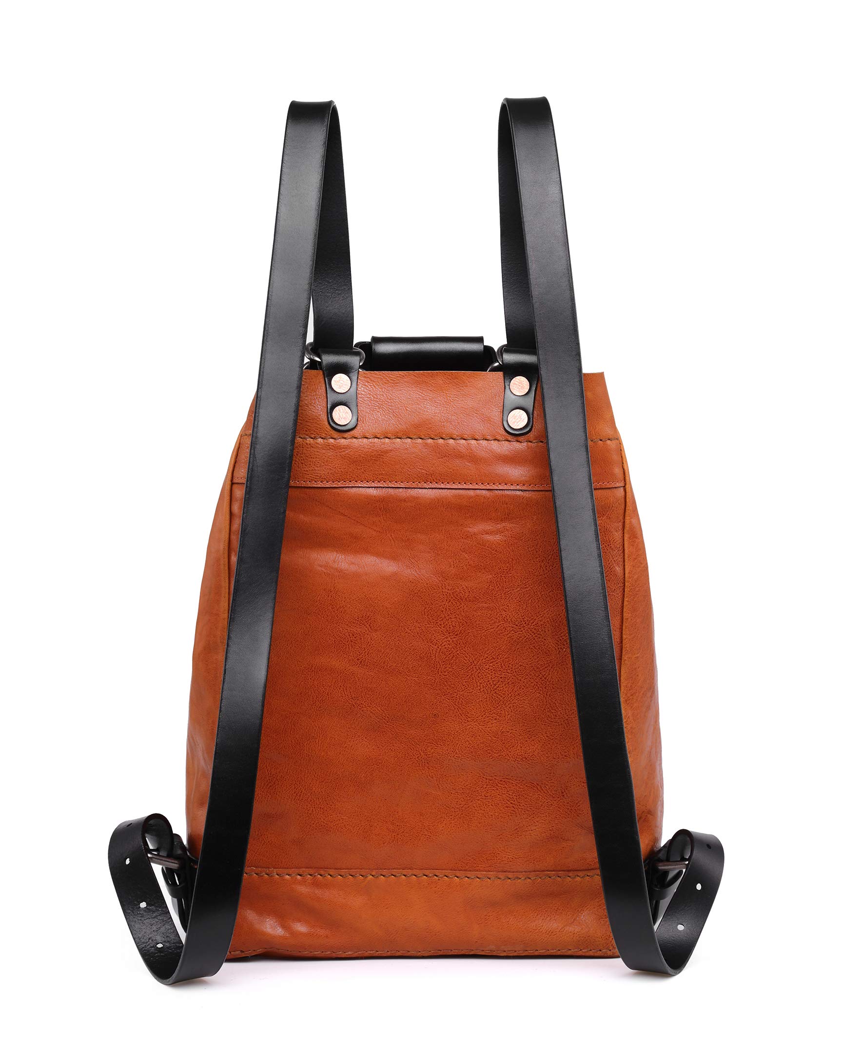 Genuine Leather Stars Align Bucket Backpack for Women & Men - Stylish Crossbody & Shoulder Bag in Cognac & Black - Perfect for Travel, Work & Everyday Use