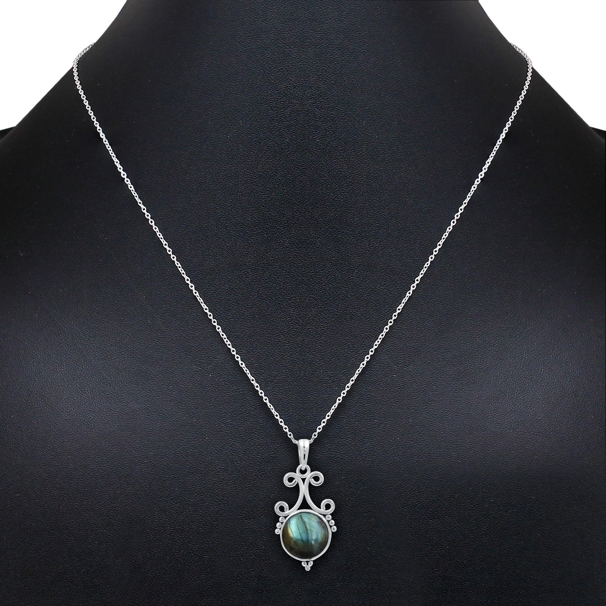 TISHAVI Natural Round Semi-Precious Gemstone Pendant Necklace for Women - 18 Inch Sterling Silver Chain, Birthstone Jewelry | Perfect Gift for Mom, Wife, Sister | Ideal for Birthdays, Anniversaries & Women's Day Celebrations