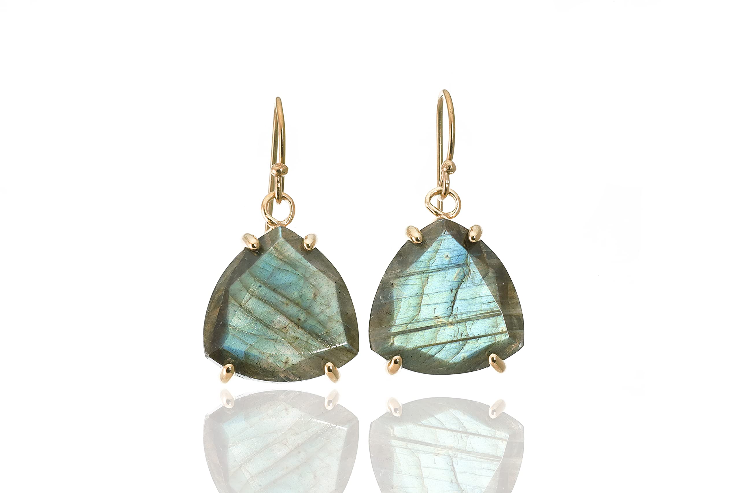 Labradorite Triangle Dangle Earrings - Gold Hook Earrings with Semiprecious Stones - Enchanting Unique Jewelry for Women - Perfect for Parties, Weddings & Everyday Wear