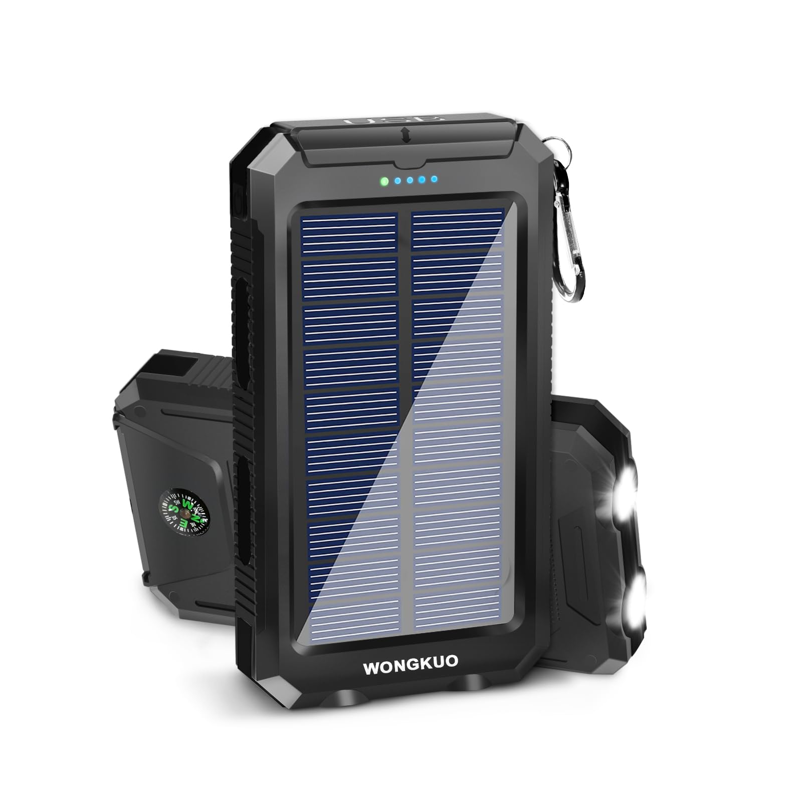 WONGKUO 36800mAh Solar Power Bank with QC3.0 Fast Charging, IP65 Waterproof Portable Charger with LED Flashlight - Perfect for Camping, Hiking, and Emergency Power Outages
