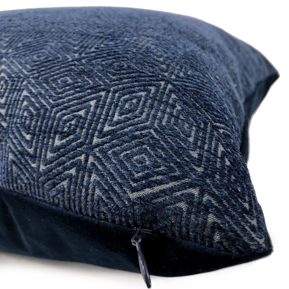 Elias Dark Blue Diamond Tile Chenille Pillow Cover - Soft Decorative Throw Pillow Case for Sofa, Bed, Couch - Home Decor Accent for Living Room, Bedroom