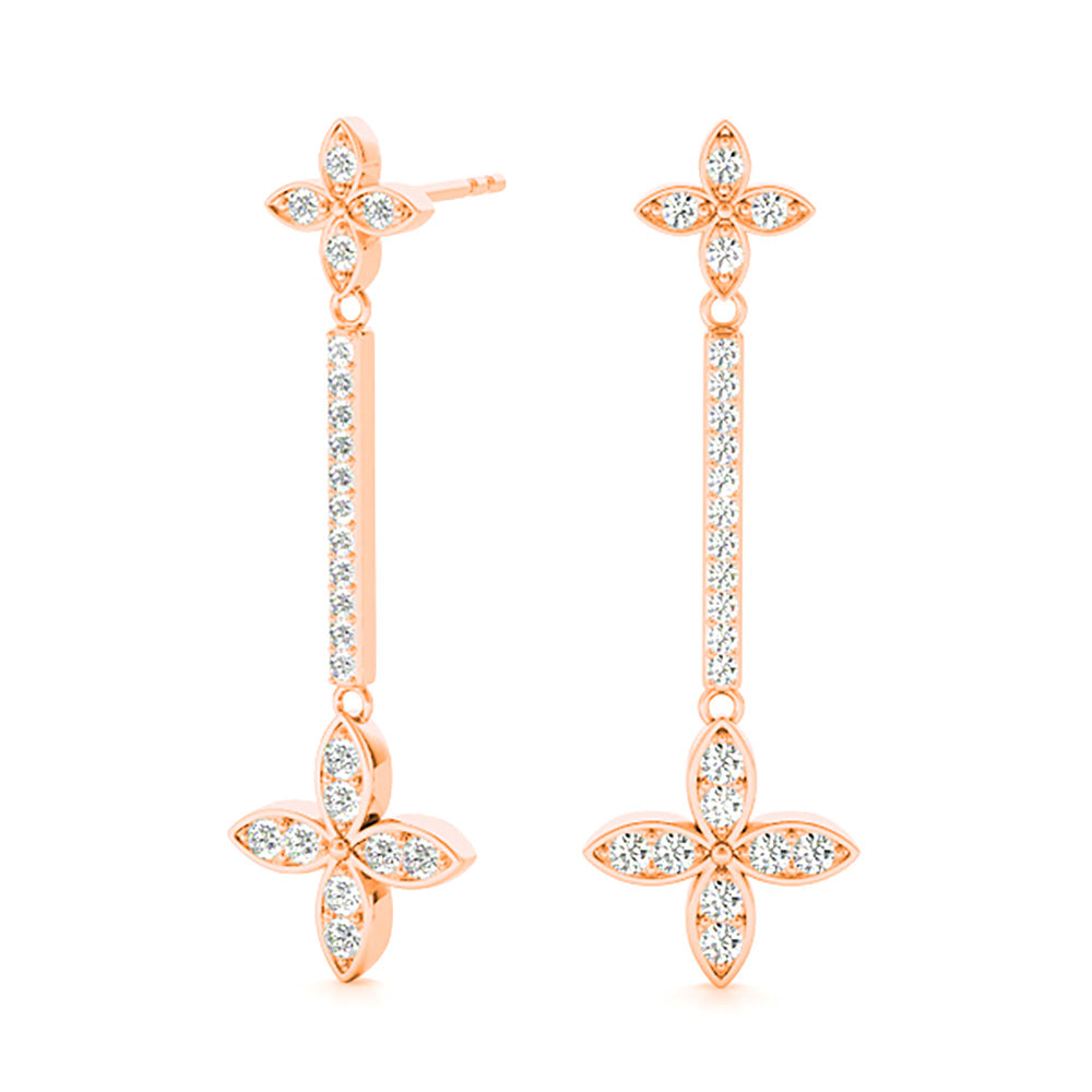 0.40 Carat Diamond Linear Drop Flower Earrings - Elegant Dangle Earrings for Women, Perfect for Weddings, Parties & Special Occasions
