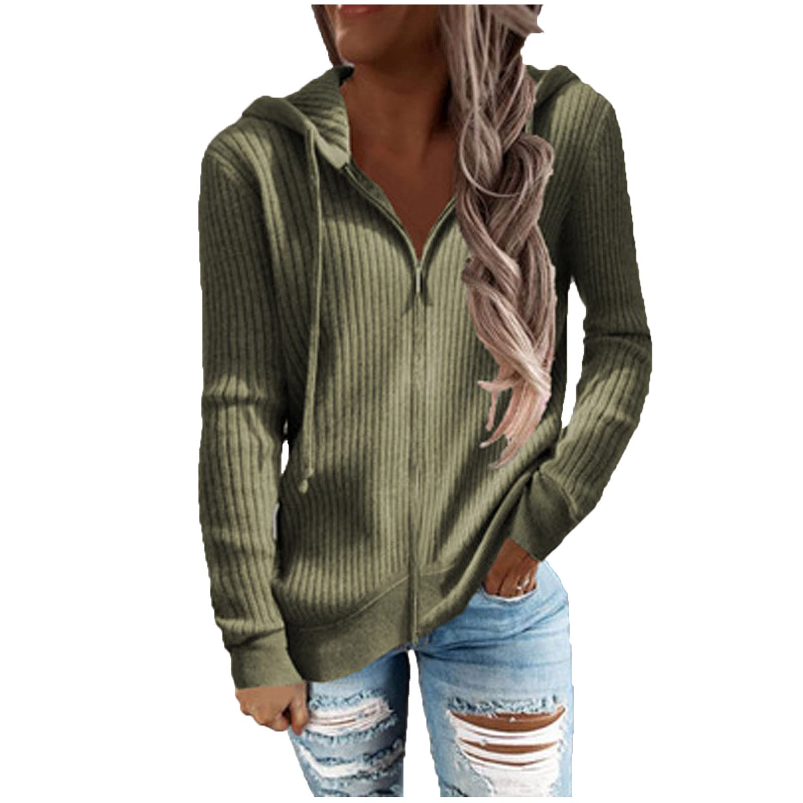 Women's Thick Zip Up Hoodie - Cropped Y2K Chunky Knit Sweater with Slim Long Sleeves | Cozy Winter Jacket for Casual Outfits & Streetwear Fashion