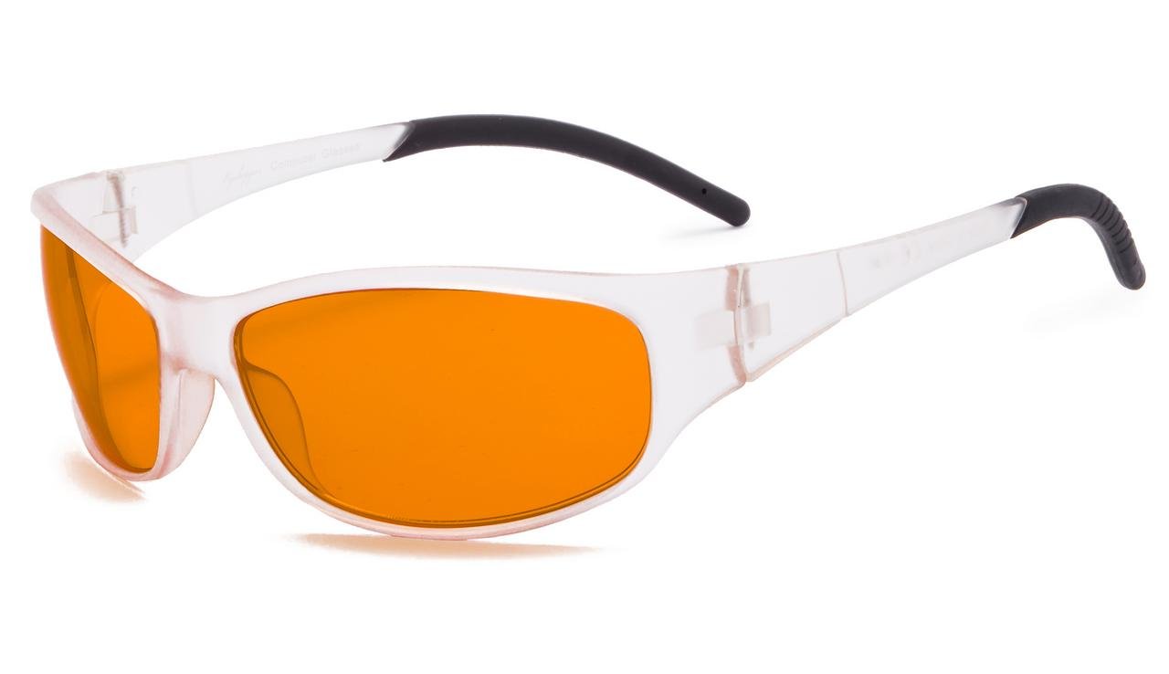 Blue Light Blocking Amber Glasses for Sleep & Nighttime Use - Orange Tinted Computer Glasses for Eye Strain Relief (Transparent Frame) - Perfect for Night Reading, Gaming & Screen Time