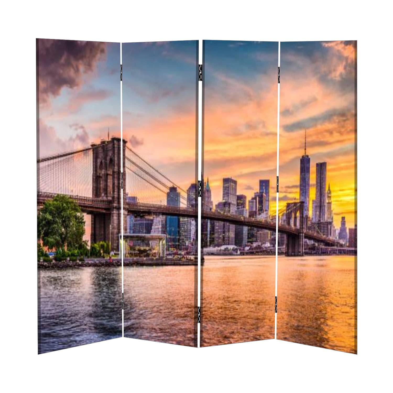 New York City Skyline Canvas Room Divider - 4 Panel Folding Privacy Screen for Home & Office | Temporary Wall Divider for Bedroom, Living Room & Workspace