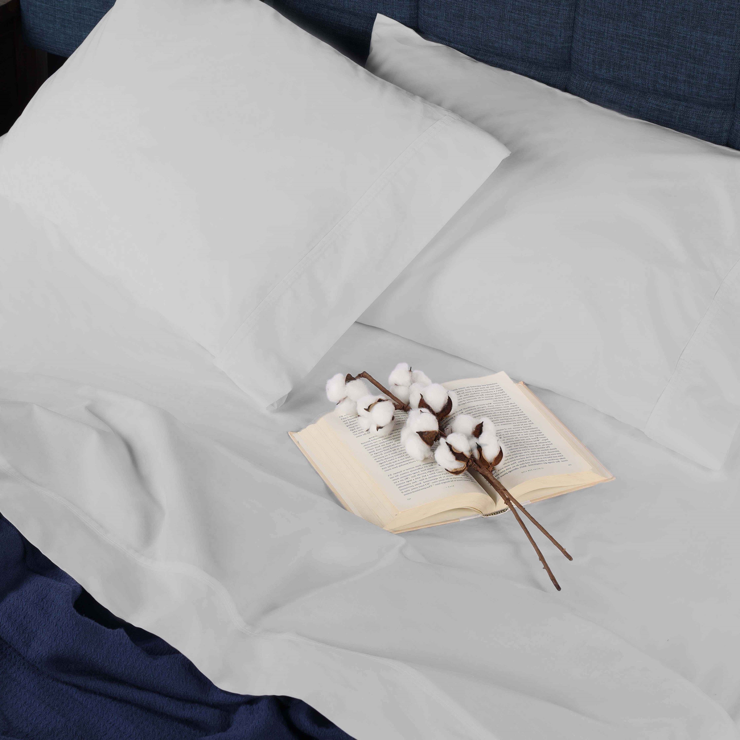 Gina Organic Cotton 300 Thread Count Percale Deep Pocket Bed Sheet Set - Queen Size, Breathable & Hypoallergenic for Comfortable Sleep - Perfect for Master Bedroom, Guest Room & Dorm Essentials
