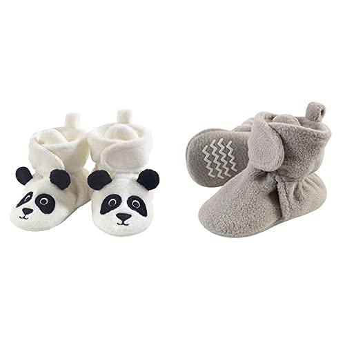 Hudson Baby Fleece Booties 2-Pack - Panda Gray 12-18M for Winter Warmth