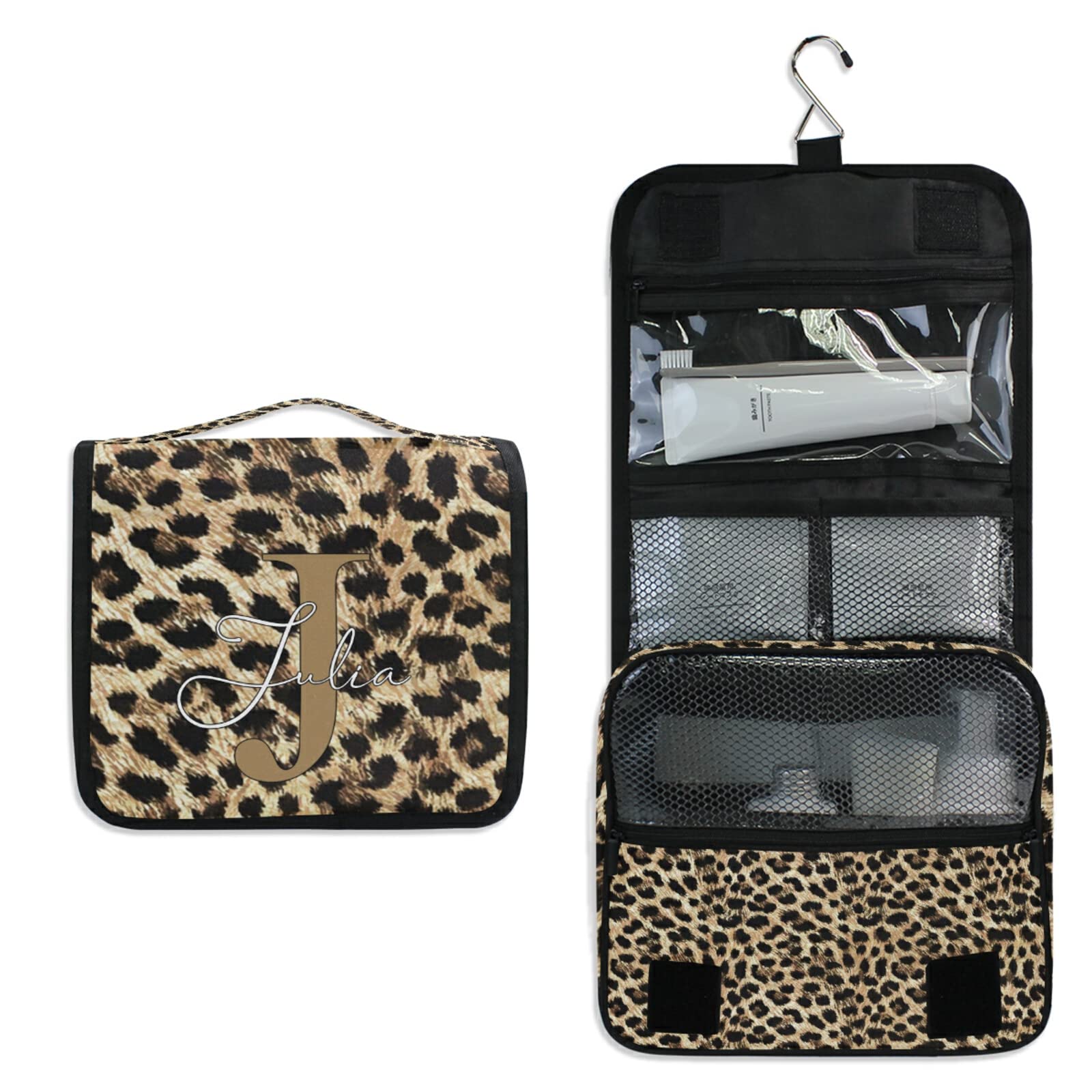 Custom Leopard Print Travel Hanging Toiletry Bag - Large Waterproof Cosmetic Organizer for Makeup & Toiletries - Personalized Gift for Women, Men & Girls - Perfect for Travel, Gym & Daily Use