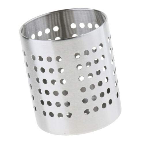 Premium Stainless Steel Cutlery Holder with Dotted Design - Multipurpose Organizer for Utensils, Pens & Brushes - 4.3 Inch Silver Kitchen & Office Accessory - Perfect for Countertop, Desk & Bathroom Storage