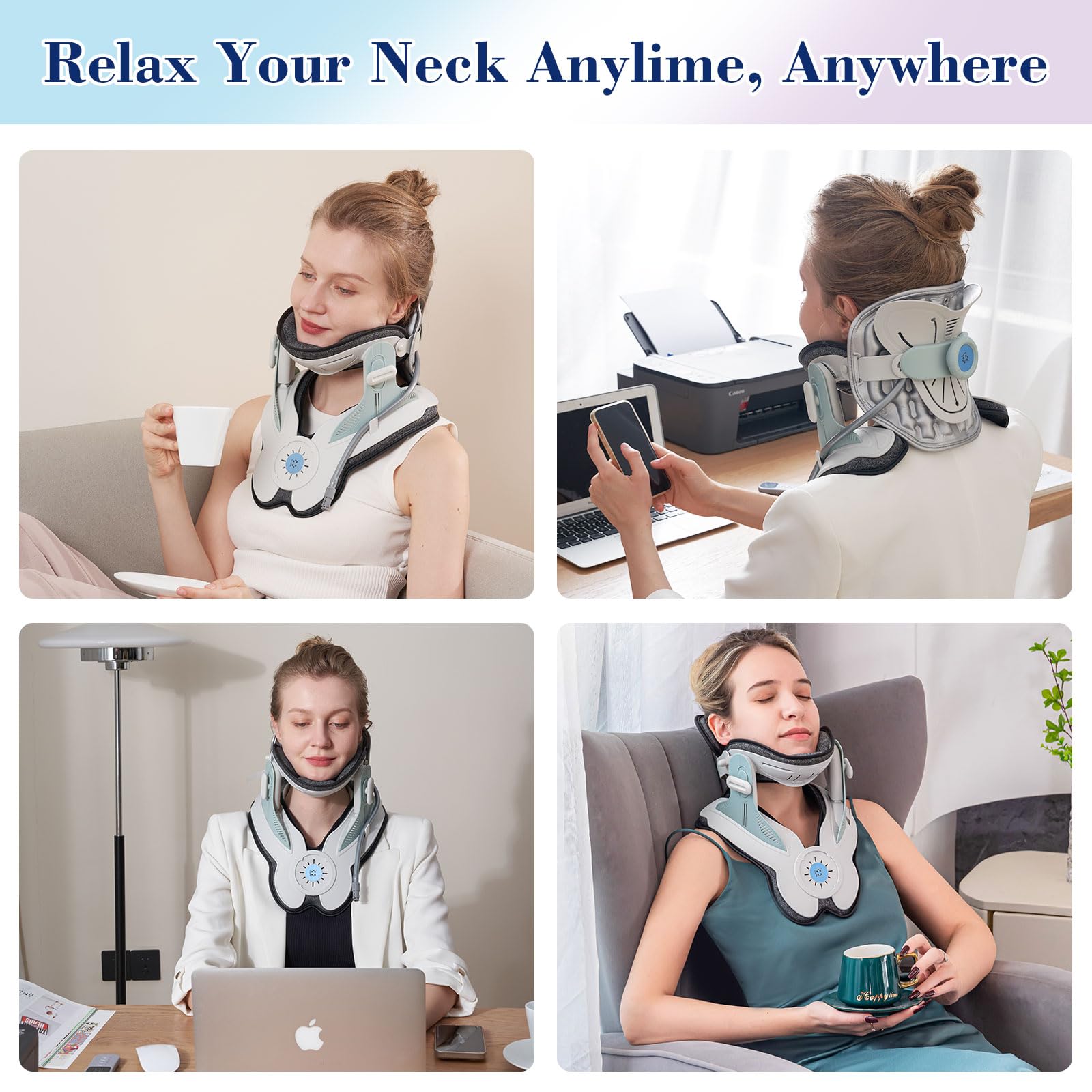 **Cervical Neck Traction Device for Pain Relief - Air Pump Neck Brace with 3 Power Traction & 8 Airbag Support - Neck Decompression & Tension Relief - Perfect for Office, Travel & Home Use**