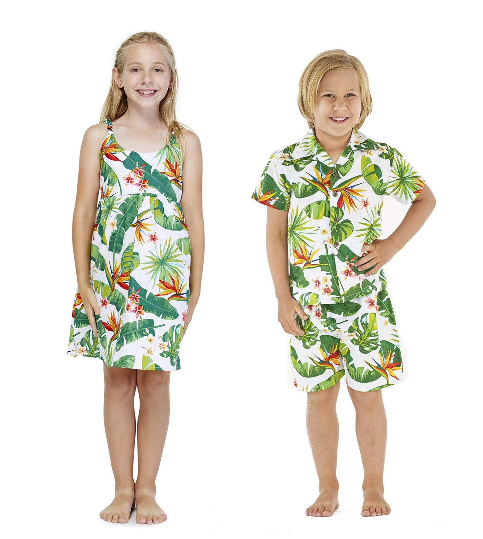 Hawaiian Luau Outfits for Siblings - Matching Boy and Girl Tropical Shirts & Dresses in Vibrant Patterns | Perfect for Family Vacations, Beach Parties & Summer Photoshoots