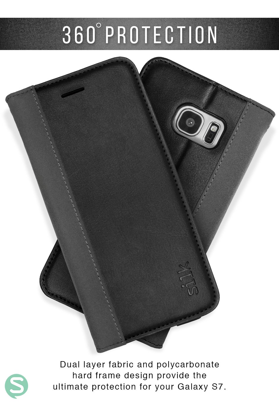 Smartish Galaxy S7 Wallet Case - Genuine Leather Flip Cover with Card Slots & Kickstand | Slim Protective Phone Case for Samsung Galaxy S7 | Perfect for Business, Travel & Everyday Use (Black Onyx)