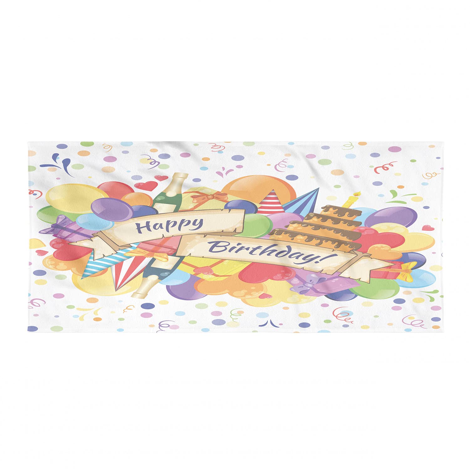 Ambesonne Quick Dry Microfiber Backpacking Towel - Colorful Birthday Celebration Design with Champagne, Cake & Balloons - Soft, Absorbent & Compact for Camping, Hiking, Beach & Travel - Perfect Gift for Outdoor Enthusiasts