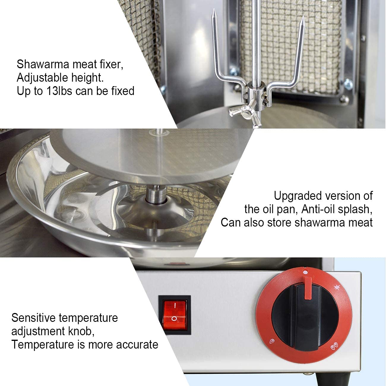 Li Bai Commercial Shawarma Machine - 110V Doner Kebab Grill with 2 Burners, Stainless Steel Vertical Rotisserie Broiler for Gyro, Chicken & Meat - Perfect for Restaurants, Food Trucks & Home Kitchens (Propane Gas Powered)