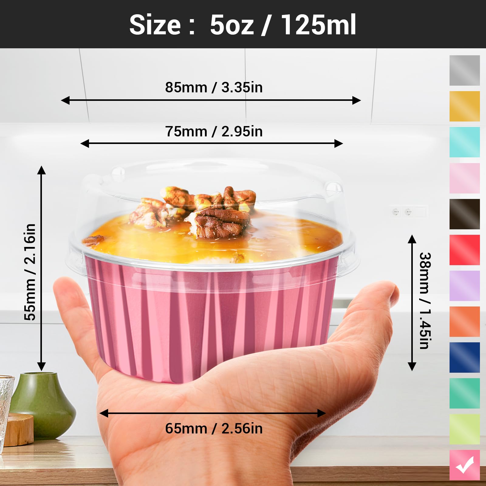 EUSOAR 30-Pack 5oz Disposable Aluminum Baking Cups with Lids - Reusable Foil Muffin Liners, Mini Pie Pans for Cupcakes, Creme Brulee & Desserts - Perfect for Home Baking, Parties & Catering